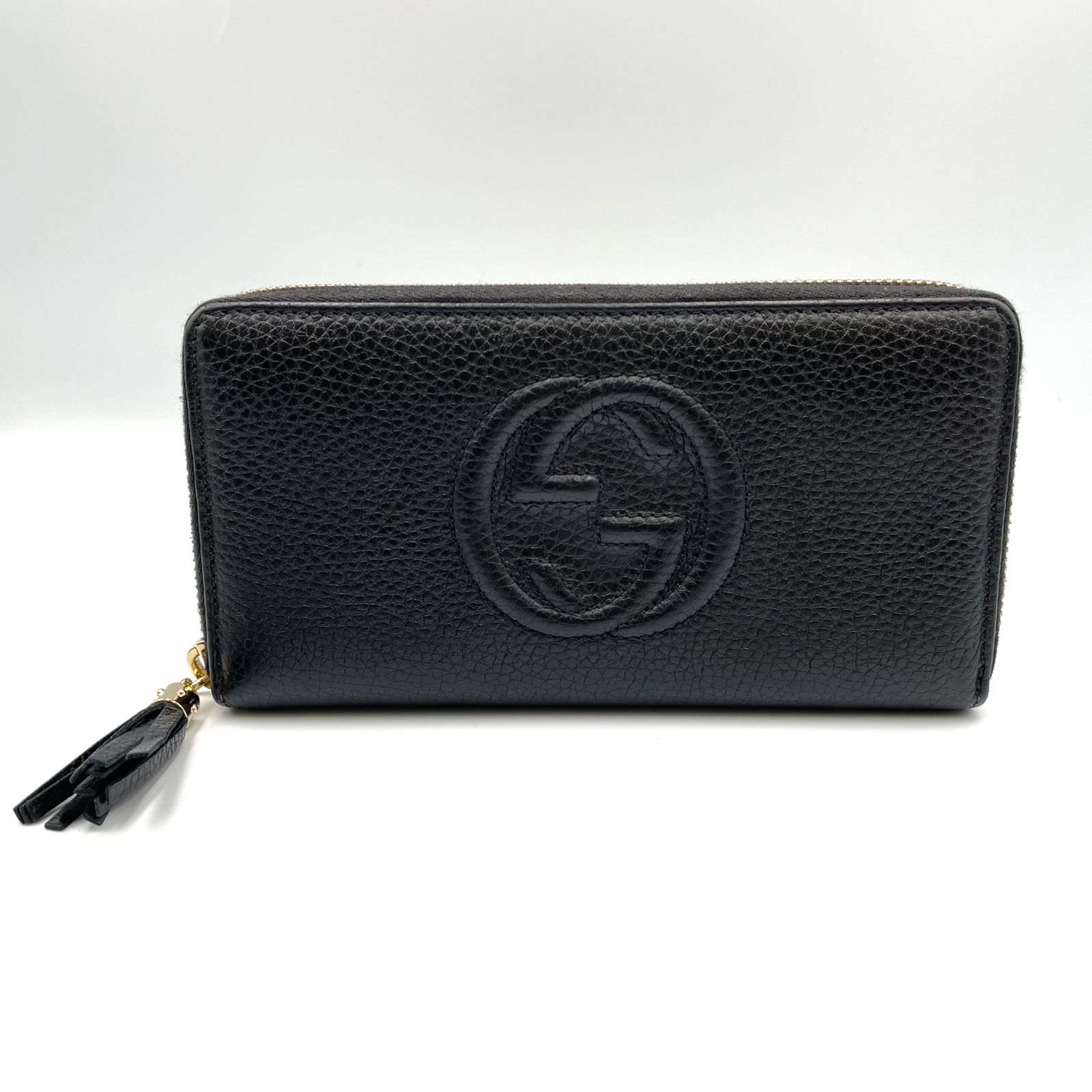 希少✨グッチ 長財布 ラウンドファスナー GGインターロッキング シマ 黒 GUCCI ソーホー インターロッキングG ラウンドファスナー レザー