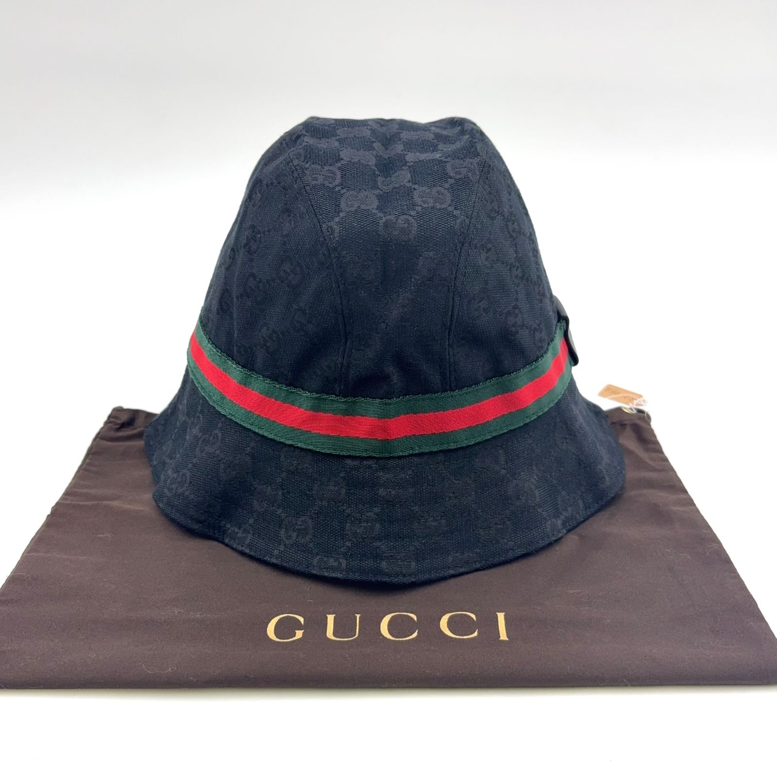 GUCCI GGキャンバス キャンバス グリーン×ブラック×レッド 帽子 200036