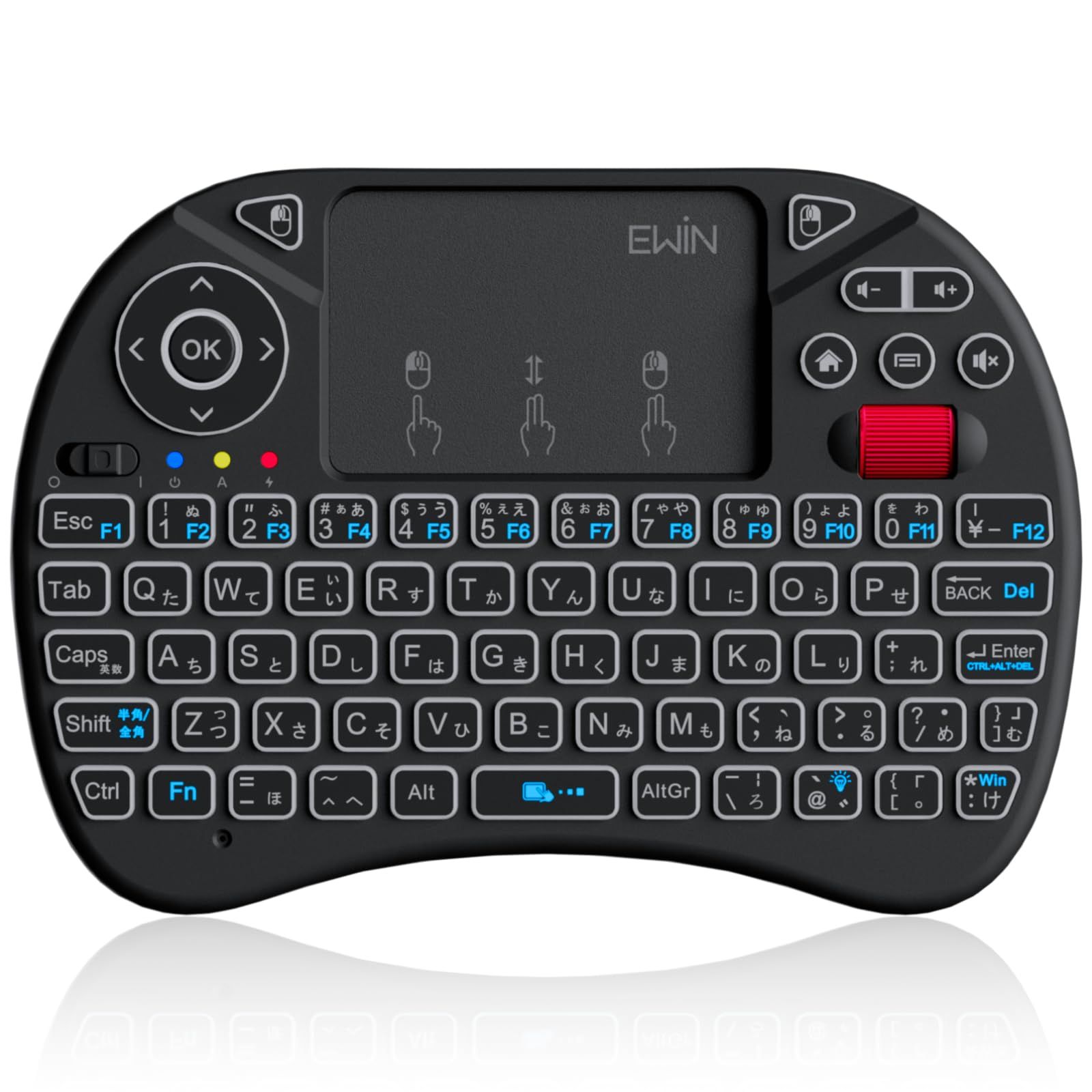 Ewin ミニキーボード ワイヤレス 2.4GHz 日本語配列 タッチパッド マウスホイール付き 8色バックライト USBレシーバー付き 超小型 ポータブル PC/テレビ/Fire TV Stick対応 リモコン代わり ブラック