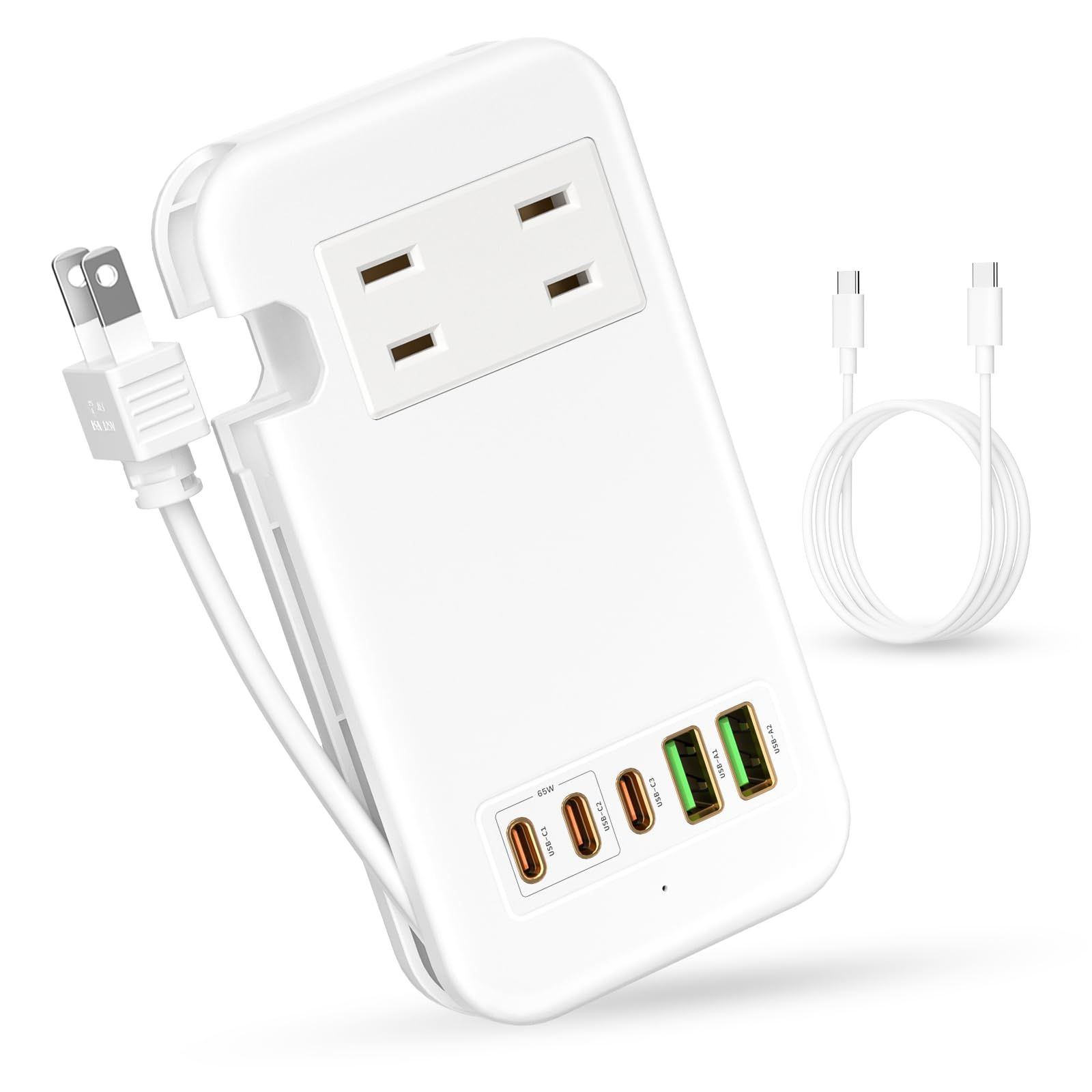 素直な虹 電源タップ USB-C コンセント PD 65W Type-C 【３つUSB-C ポート・２つUSB-A ポート・２つACコンセント・PSE認証済・ケーブル収納式】急速充電 USB C-C 65Wケーブル付き 電源ケーブル30cm AC14 ...
