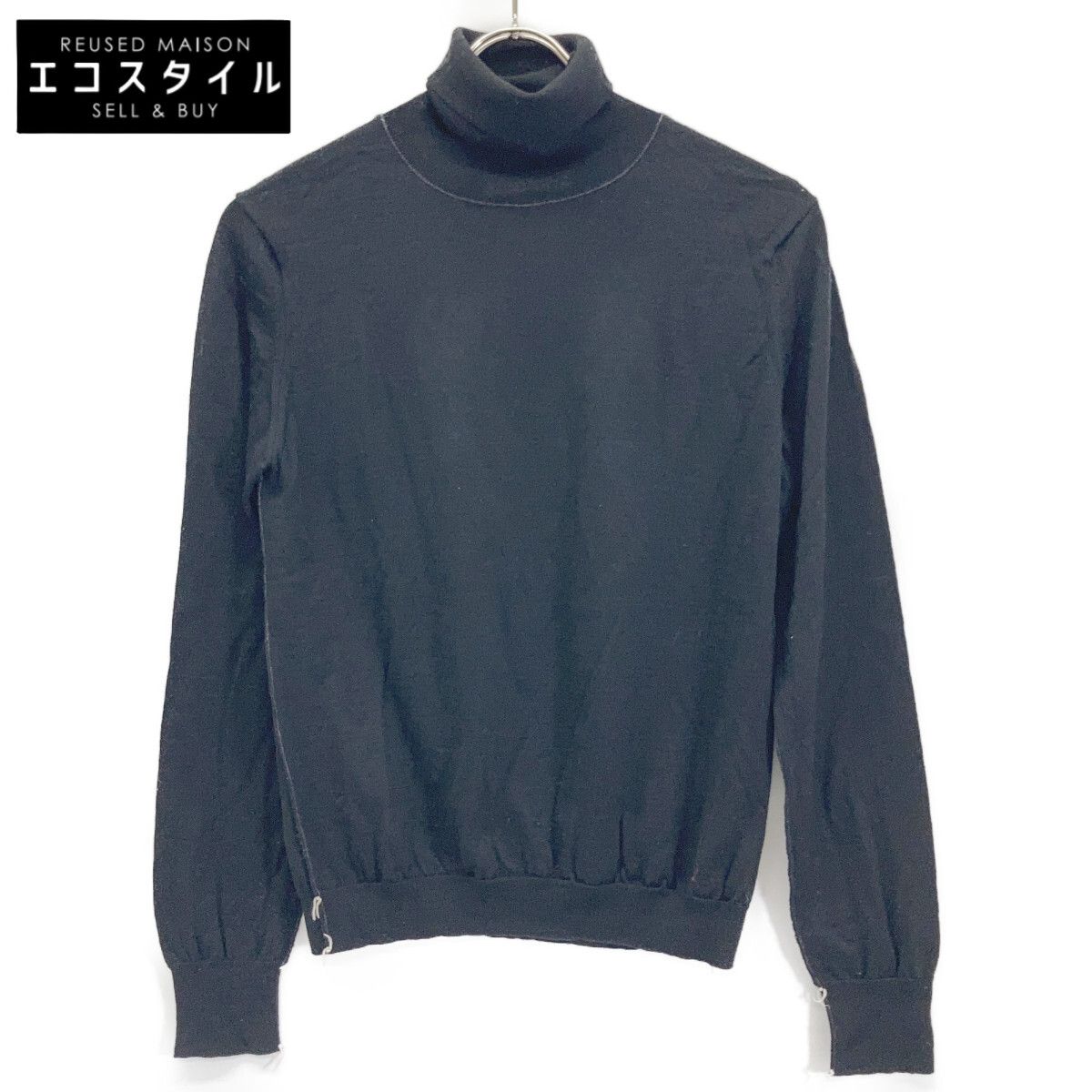 Maison Margiela メゾンマルジェラ SI0HA0006 ﾌﾞﾗｯｸ 18ｹﾞｰｼﾞﾒﾘﾉｳｰﾙ ﾜｰｸｲﾝﾌﾟﾛｸﾞﾚｽ ﾀｰﾄﾙﾈｯｸﾆｯﾄｿｰ S