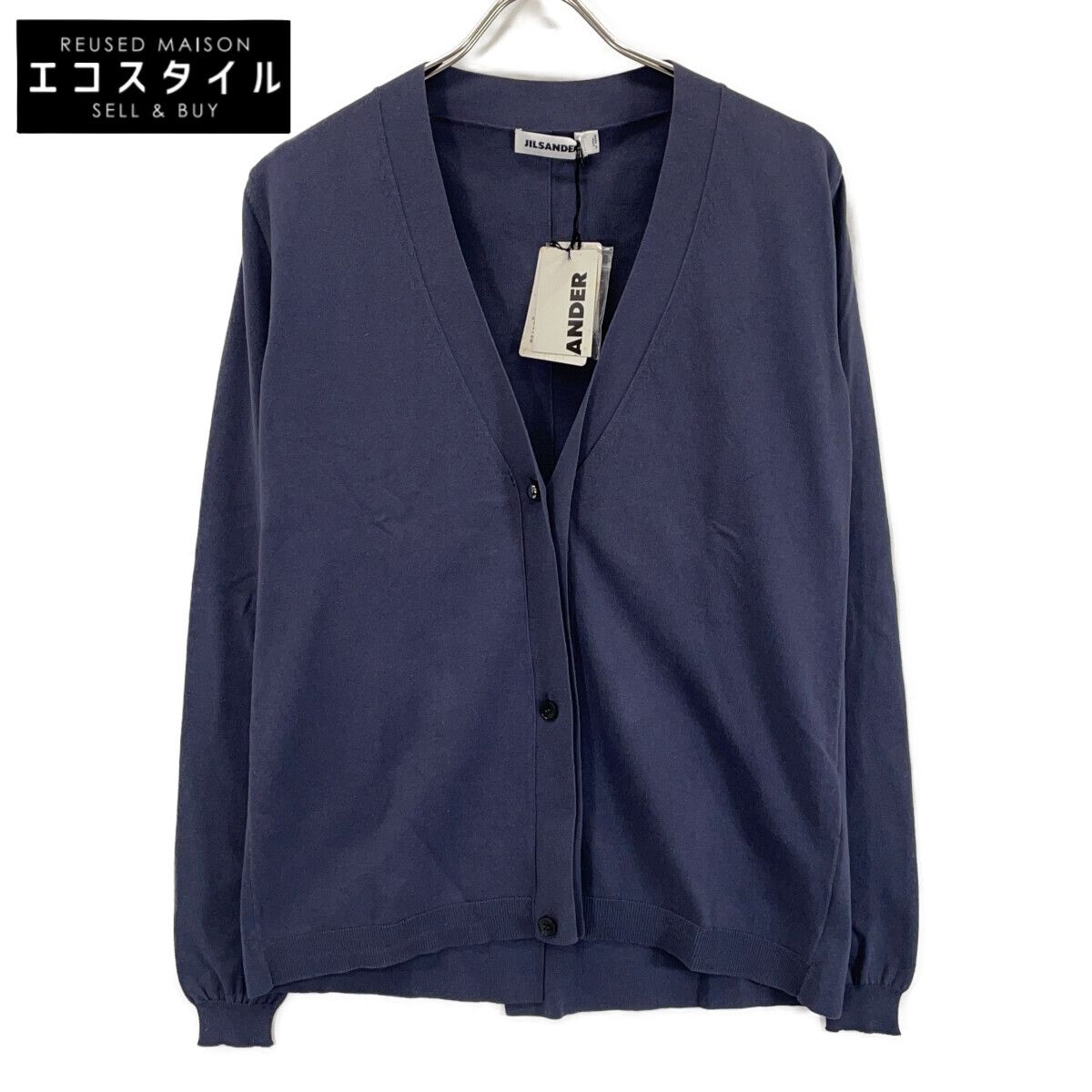 JIL SANDER ジルサンダー ﾈｲﾋﾞｰ MW754090WY240208 ｺｯﾄﾝ ﾆｯﾄｶｰﾃﾞｨｶﾞﾝ 34