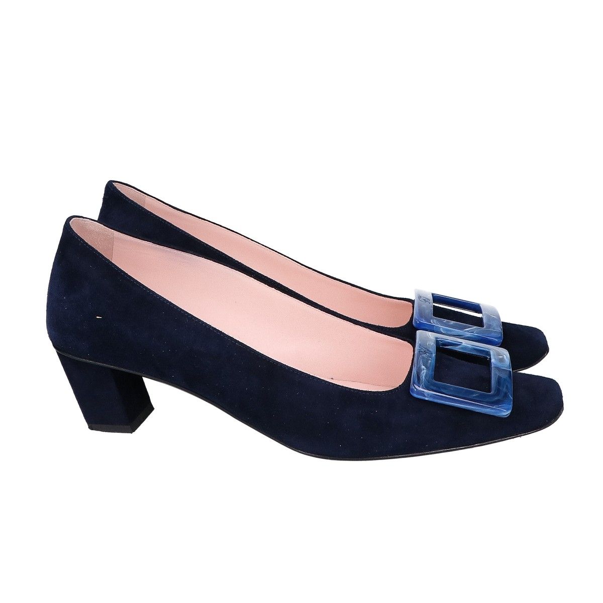 ロジェヴィヴィエ パンプス スクエアバックル 36 スエード Roger Vivier ロジェヴィヴィエ ブルーバックル スエード スクエアトゥ
