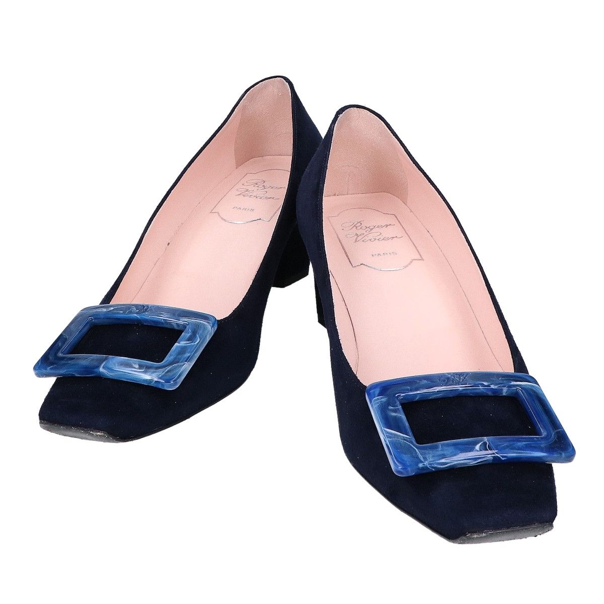 ロジェヴィヴィエ パンプス スクエアバックル 36 スエード Roger Vivier ロジェヴィヴィエ ブルーバックル スエード スクエアトゥ