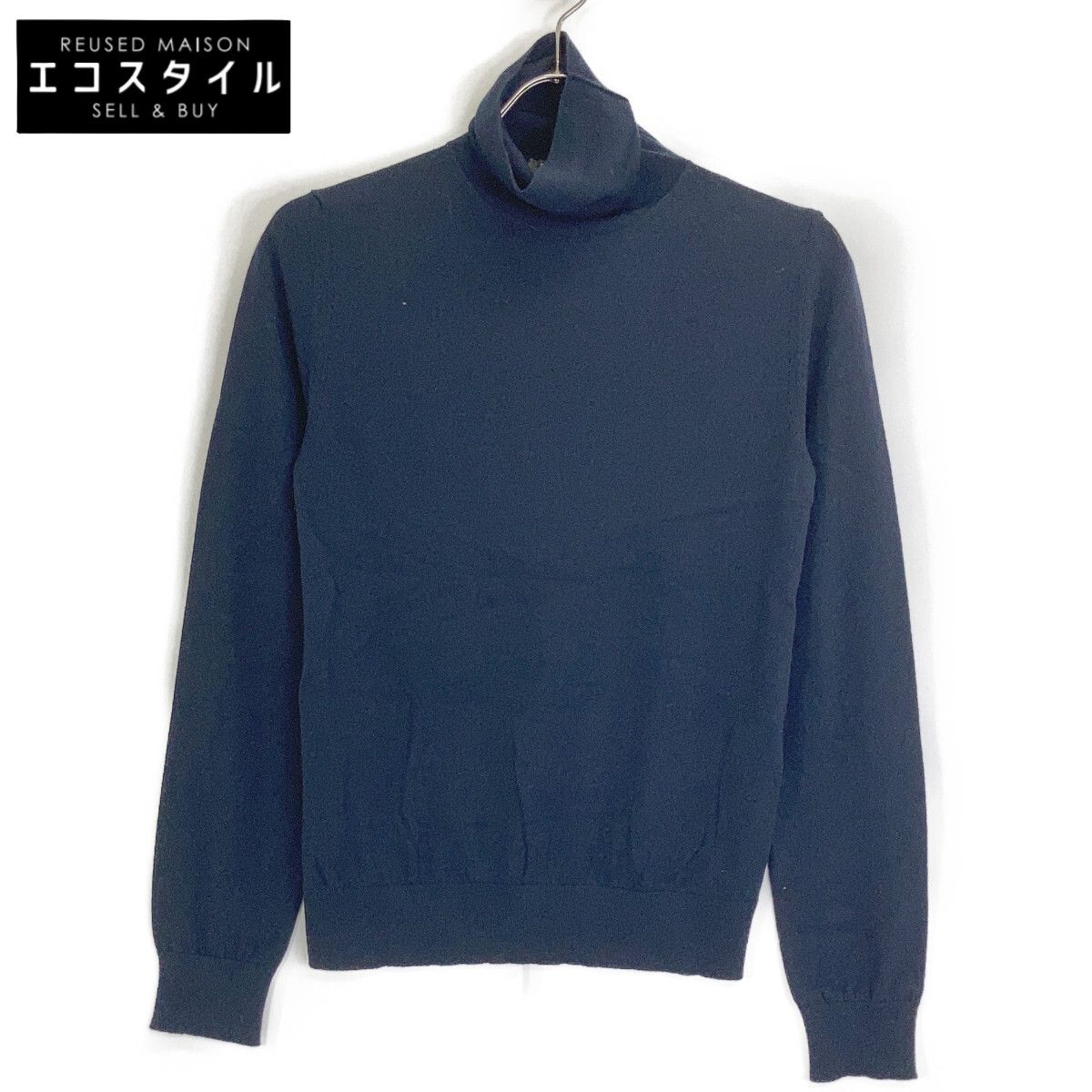 Loro Piana ロロピアーナ FAM9382 ﾀﾞｰｸﾈｲﾋﾞｰ ｶｼﾐﾔ100 ﾊｲﾈｯｸﾆｯﾄﾌﾟﾙｵｰﾊﾞｰ 40