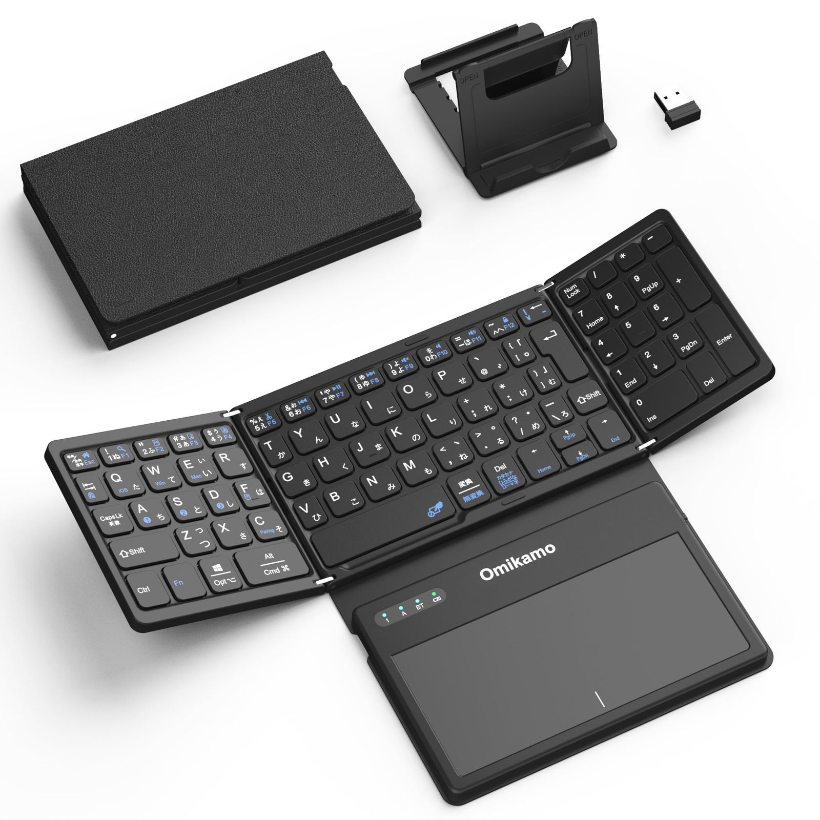 【最新型】Omikamo キーボード bluetoothと2.4GHzUSB無線 折り畳み式 JIS標準日本語配列 大型タッチパッドとテンキー搭載 4台デバイス切替 左右Shiftキー/L型Enterキー搭載 ワイヤレス iPad mini スマホ ...