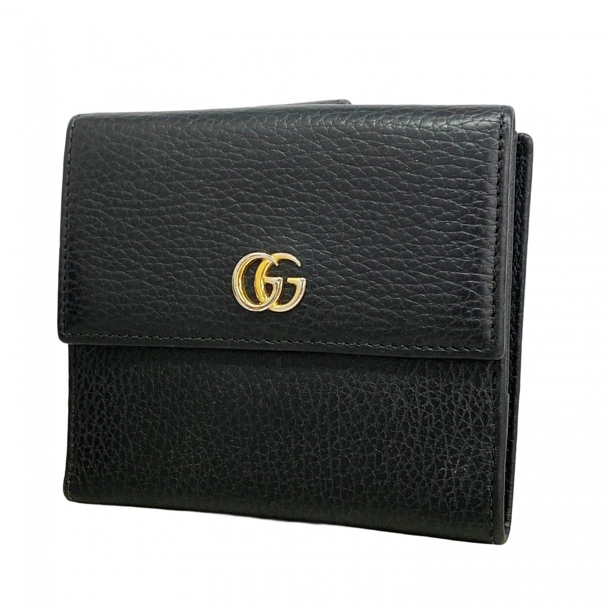 【6ea0195-k】グッチ 財布 GGマーモント 456122 レザー ブラック ゴールド金具【中古】レディース