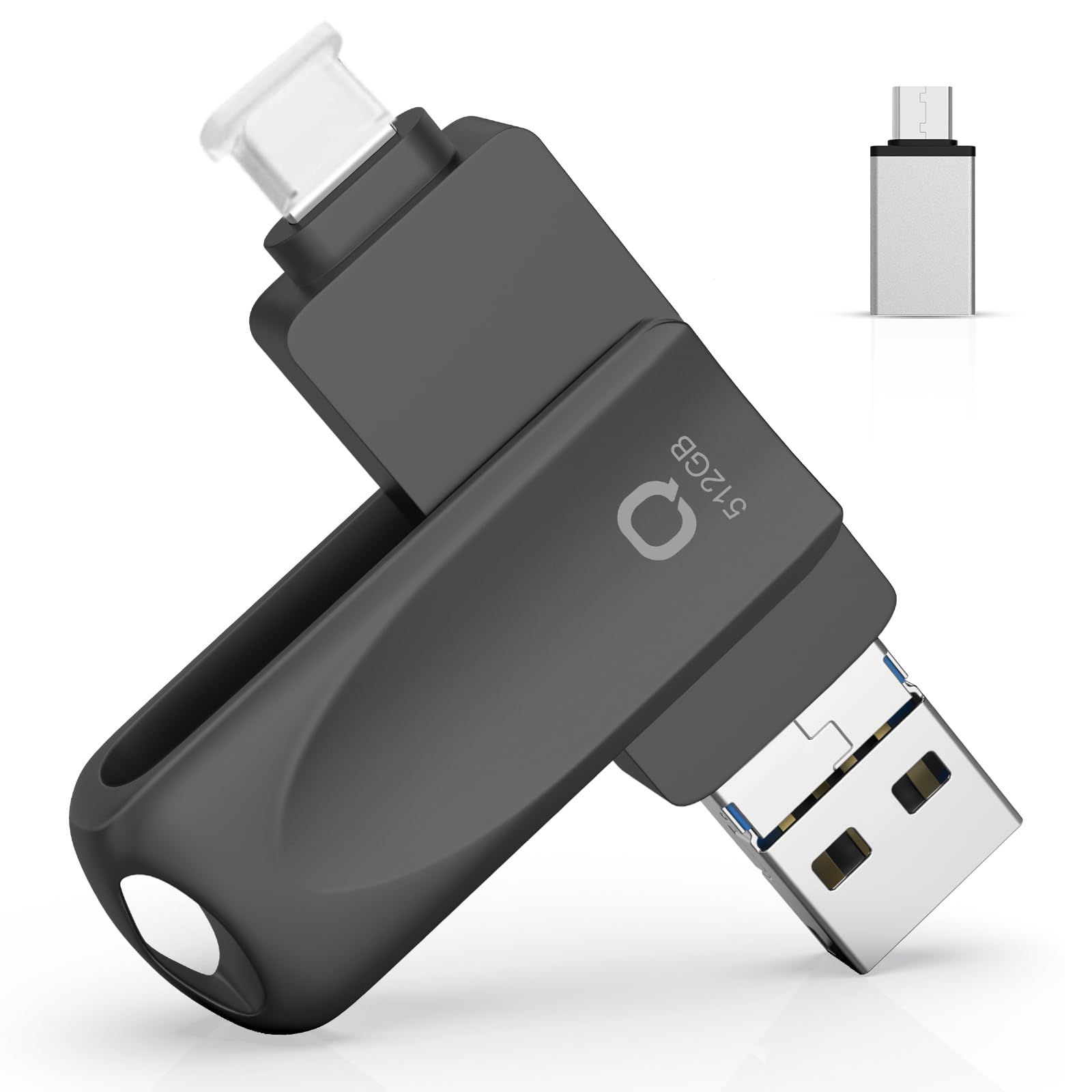 【アプリ不要】512GB 4in1 高速 USB メモリ iOS/Android/PC/Mac/iPad 対応 スマホ容量不足解消 回転式 写真動画バックアップ