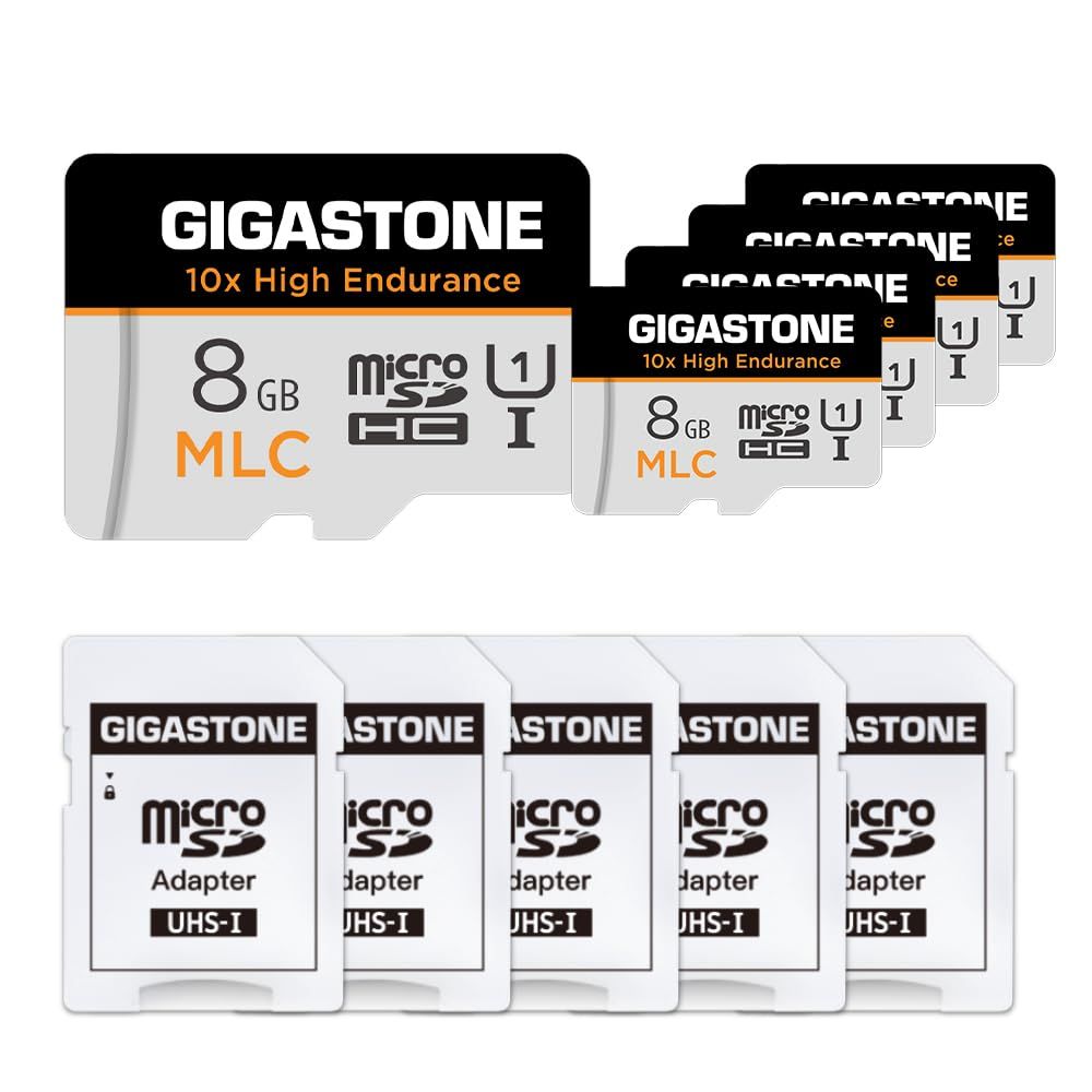 【MLC 10x高耐久】GIGASTONE マイクロsdカード 8GB 10x 5個セット High Endurance microSDHC UHS-I A1 V30 U1 C10 85MB/s MLC 高耐久 4K UHD ビデオ撮影 防犯カメラ ...