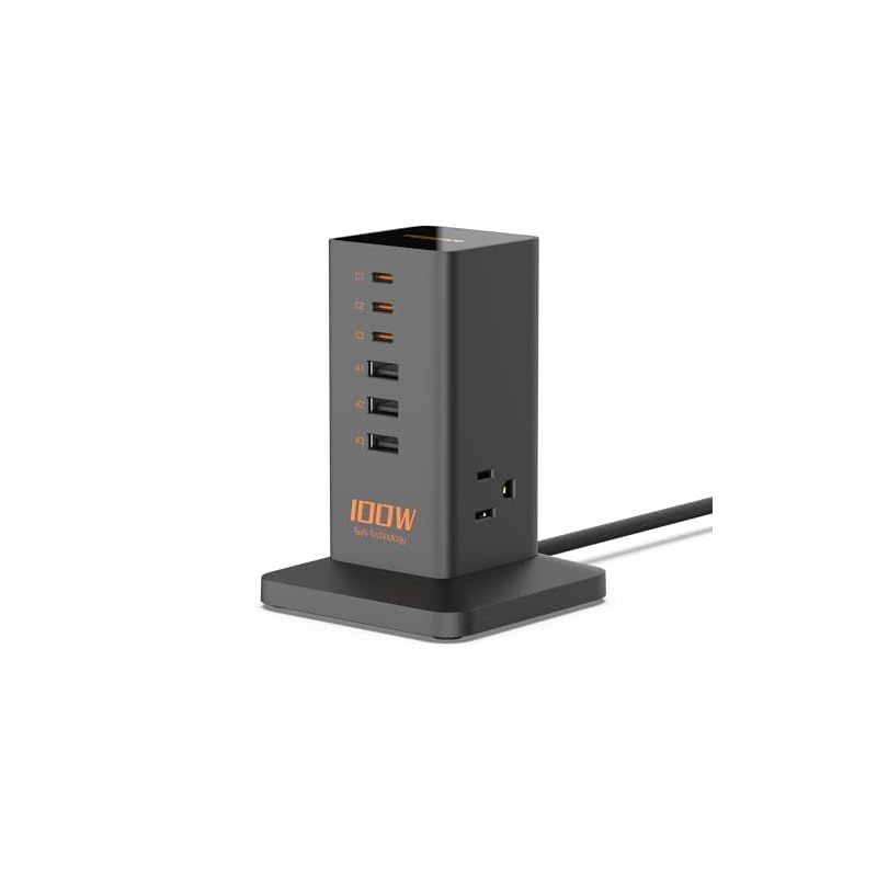 【新品】 usb充電器 type-c 電源タップ タワー 100W 延長コード 2m PD スマホ急速充電器 usb コンセント usb c付き 6ポート3AC差込口 GaN採用 MacBook iPhone Galaxy Android など機器対応 0