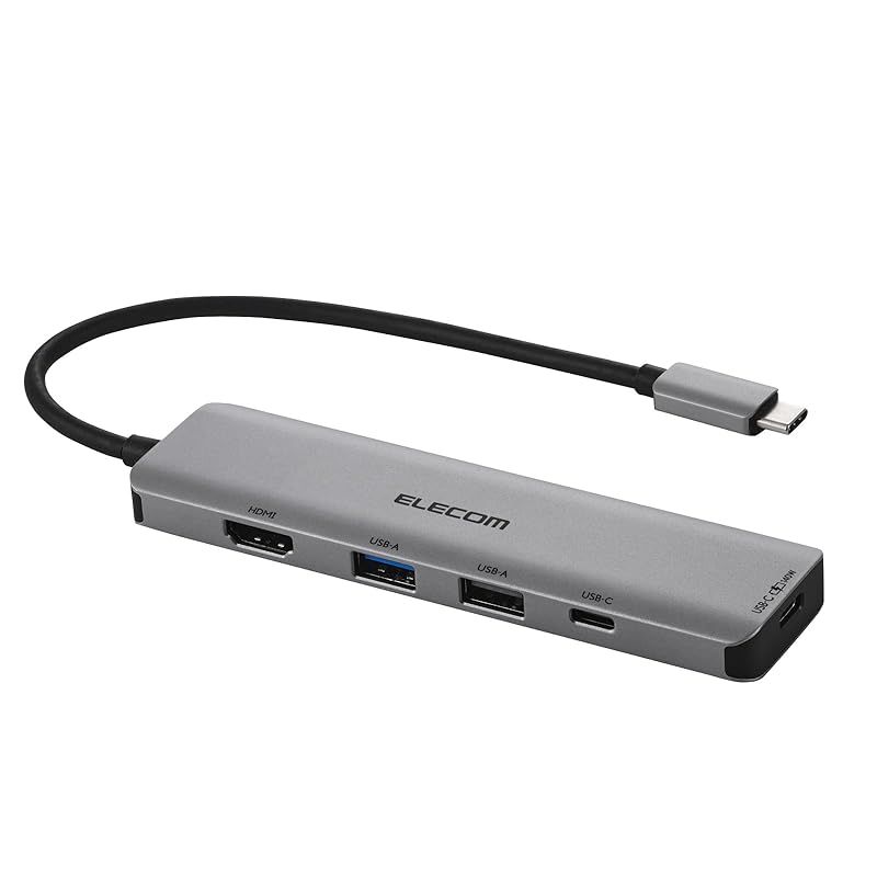 【新品】 エレコム USB-C ハブ ドッキングステーション 5-in-1 PD 140W対応 USB-C×2 USB-A×3 HDMI 4K60Hz シルバー DST-050BP1SV 0