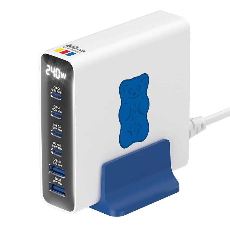 【新品】 Haribo 240W GaN 充電ステーション 6ポート USB-C×4/USB-A×2 PD 3.1 (140W) & QC 5.0対応 ノートPC/MacBook/iPhone/Galaxy/Pixel/iPad/タブレット/ゲーム機対応 1