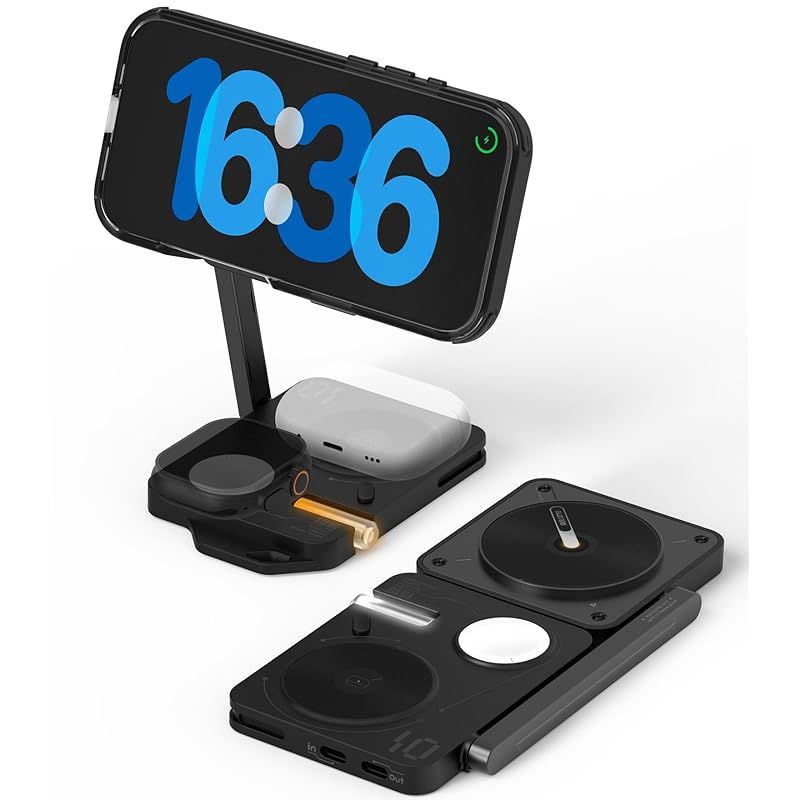 【新品】 Aulumu M01 4in1 ワイヤレス充電器 MagSafe対応 高速充電 マグネット式 ワイヤレス充電ステーション iPhone 17/16/15/14シリーズ/AirPods/Apple Watchに対応 折りたたみ式 Wireless 0
