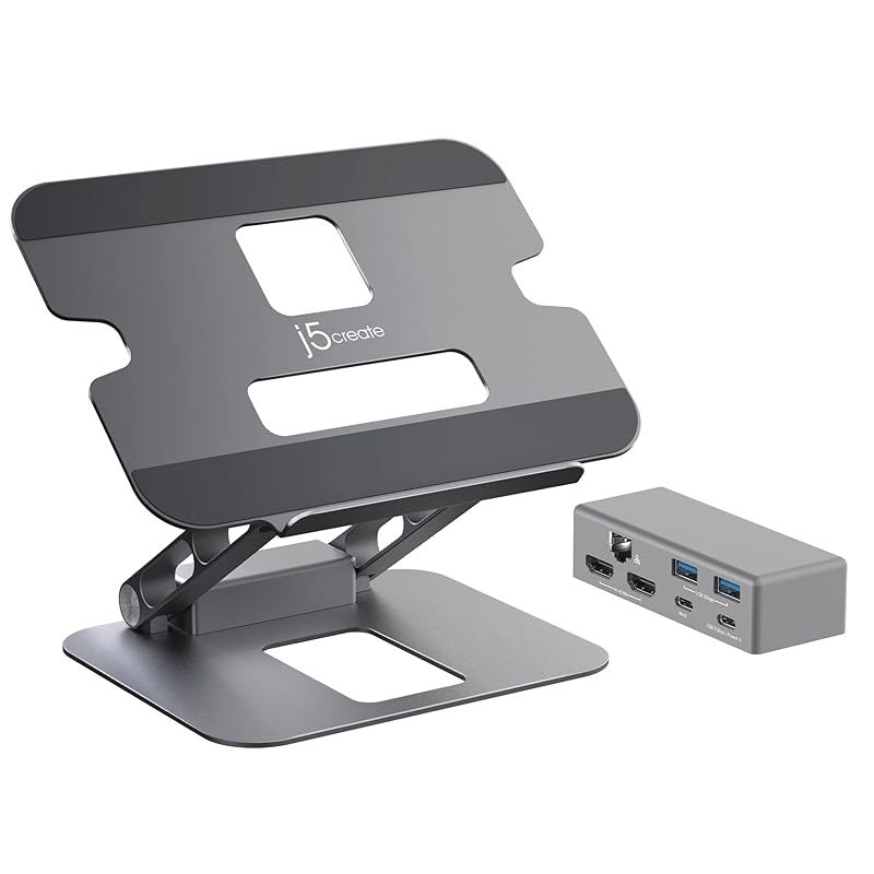【新品】 j5create ノートパソコンスタンド & USB-C 8in1 デュアルディスプレイ ドッキングステーション 磁石固定 アルミ合金スタンド 高精度ヒンジ 高さ自由調整 16インチ対応 滑り止め保護 USB-C PD充電100W 4K HDMI 0