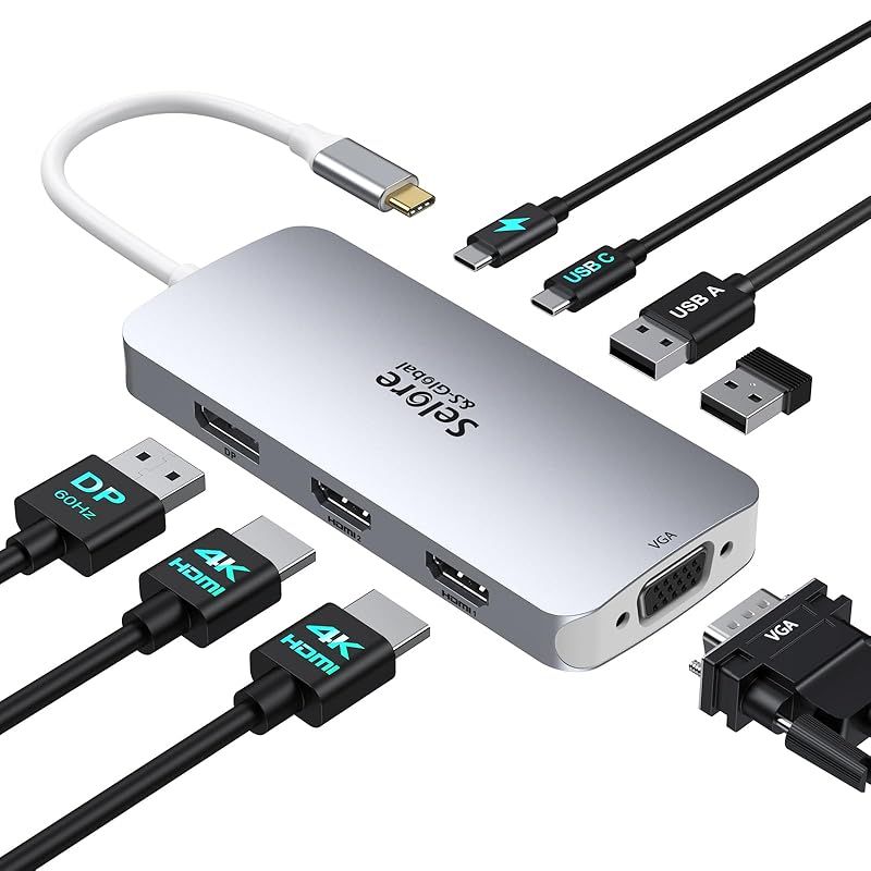 [Brand New] [2 HDMI+DP+VGA, Up to 4 Screen Expansion] USB C Hub Docking Station, HDMI, 2 Ports, 4 Screens, Expandable, 4K Compatible, 100W, Fast Charging, Displayport, VGA 2, USB A 2.0, MacBook Pro/Air 0