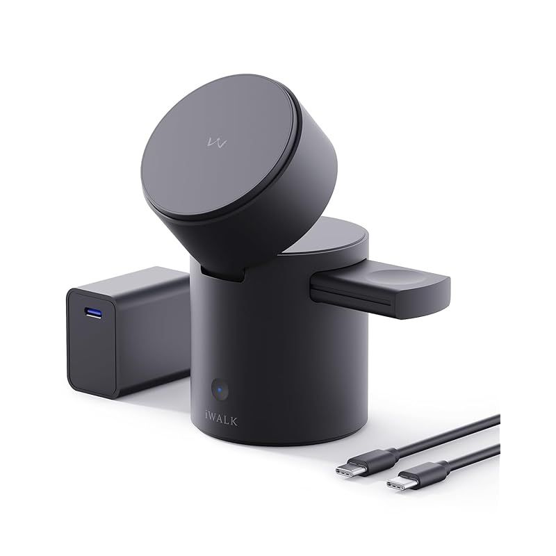 【新品】 iWALK 3 in 1 ワイヤレス充電器 マグセーフ対応 【自動回転機能付きで、縦向き・横向きの切り替えもスムーズ】 Magsafe対応充電器 充電スタンド マグネット 最大15W 折りたたみ式 置くだけ充電 持ち運びに便利 iPhone 17 0