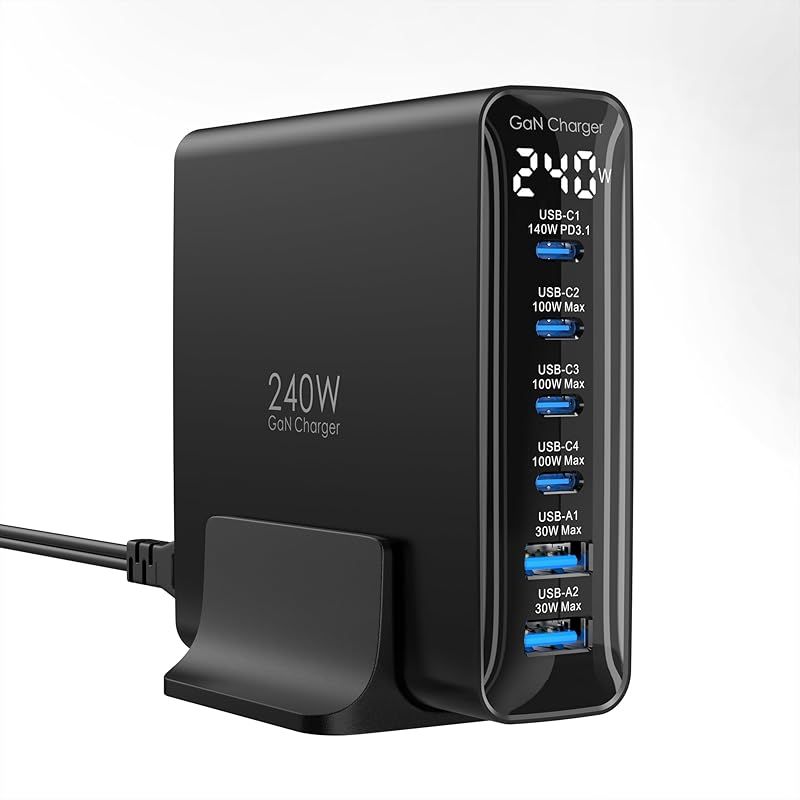 【新品】 TOPADRE 240w 充電器 PD3.1対応 6ポート同時急速充電【C1 単ポート140W MAX/ディスプレイ搭載 /1.5mケーブル付】USB コンセント GaNFast 対応 PCに急速充電対応 MacBook Pro14”/16” 対 1 14,351円