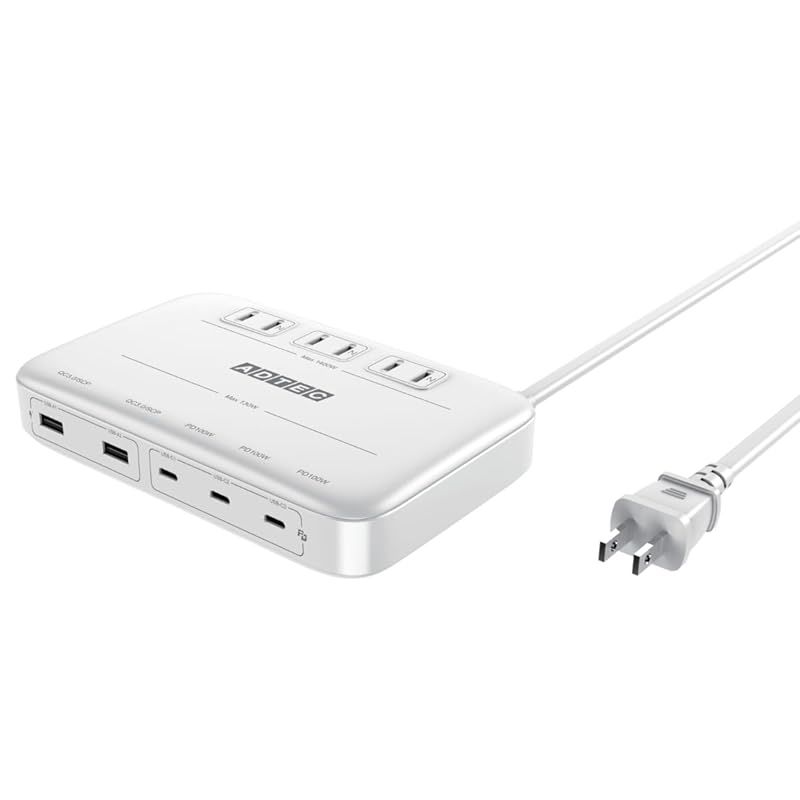 【新品】 アドテック マルチポート 充電器 130W PD3.0充電器 5ポート(USB-Cｘ3+USB-Aｘ2)(ACx3) 1.8mケーブル GaN (窒化ガリウム) 高急速充電 高速充電 ACアダプタ デスク整理 学習机 テレワーク ノートパソコン 0