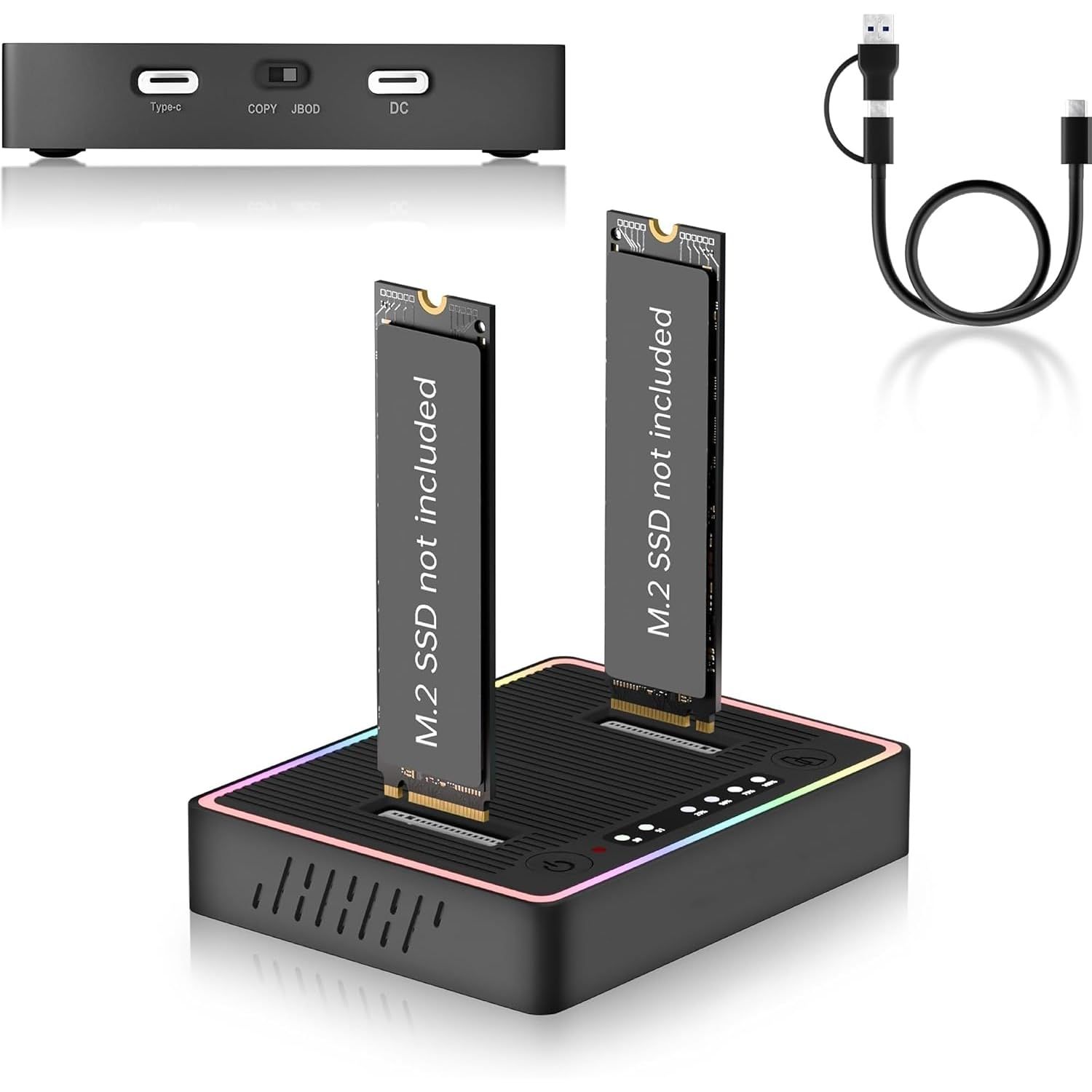 M.2 NVMe SATA SSD クローナー ドック デュアルベイ N-VME S ATA S-SD エンクロージャ 20Gbps-USB 3.2 Gen 2 NV Me SA TA S SD ドッキングステーション M.2 オフライン クローン ...