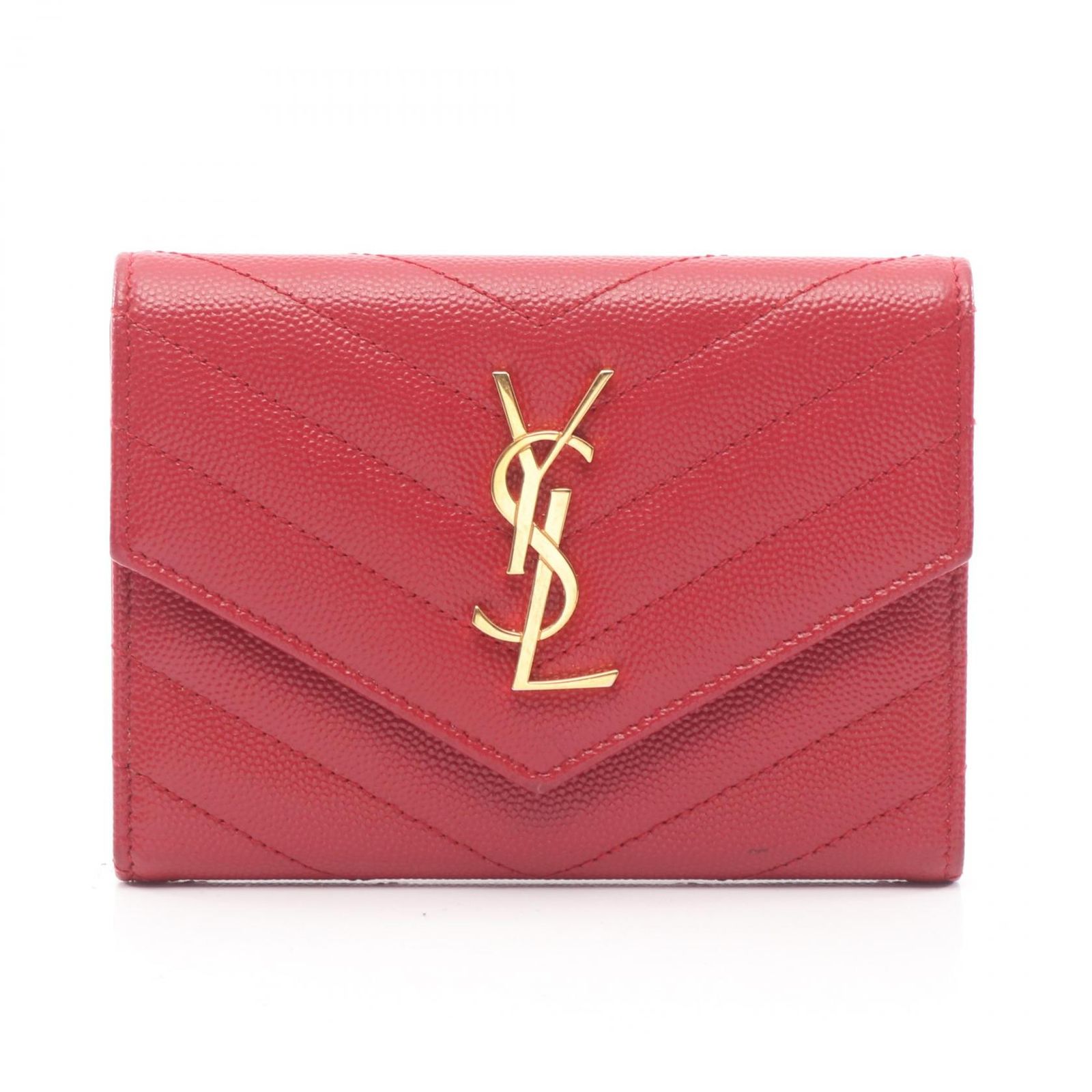 サンローランパリ SAINT LAURENT PARIS カードケース モノグラム パスポートケース レッド レザー モノグラム パスポートケース レディース Used A