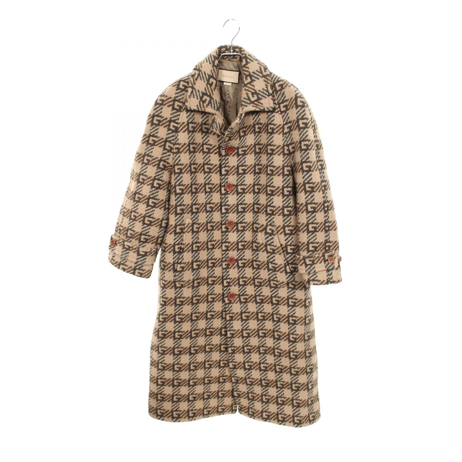 グッチ GUCCI GGジャガード 664708 ブラウン系 ウール GGジャガードコート レディース Used B