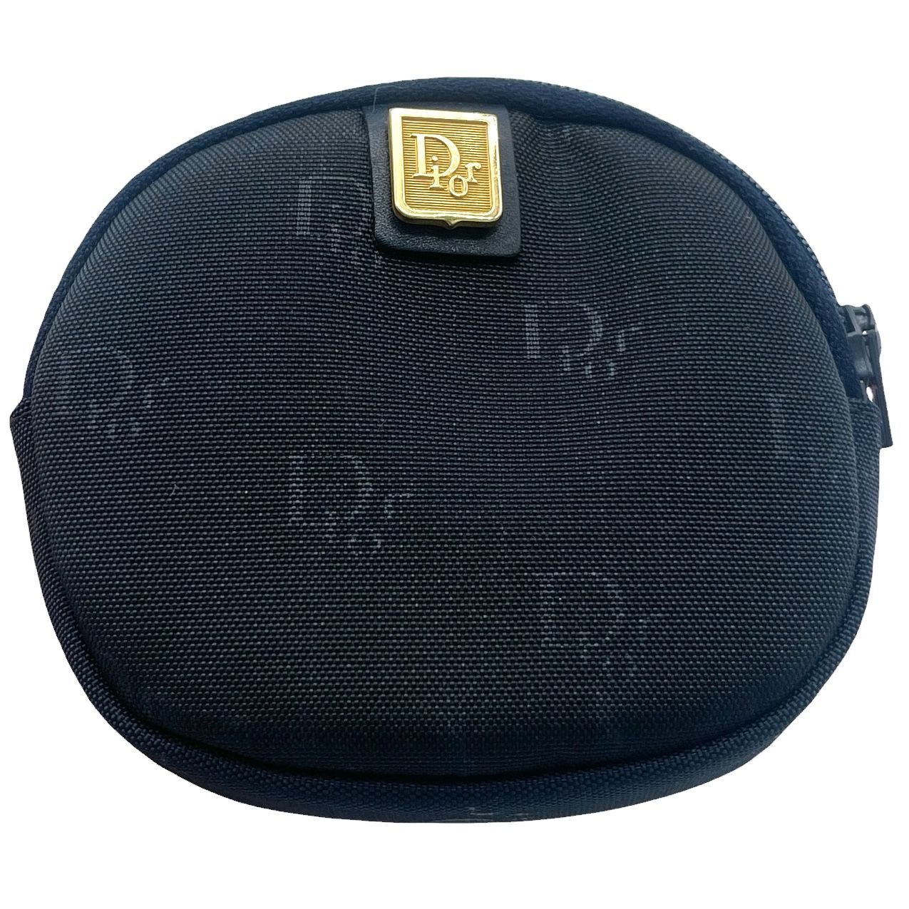 美品 Christian Dior クリスチャンディオール コインケース 小銭入れ トロッター柄 ロゴ ラウンド型 ネイビー フランス製 レディース