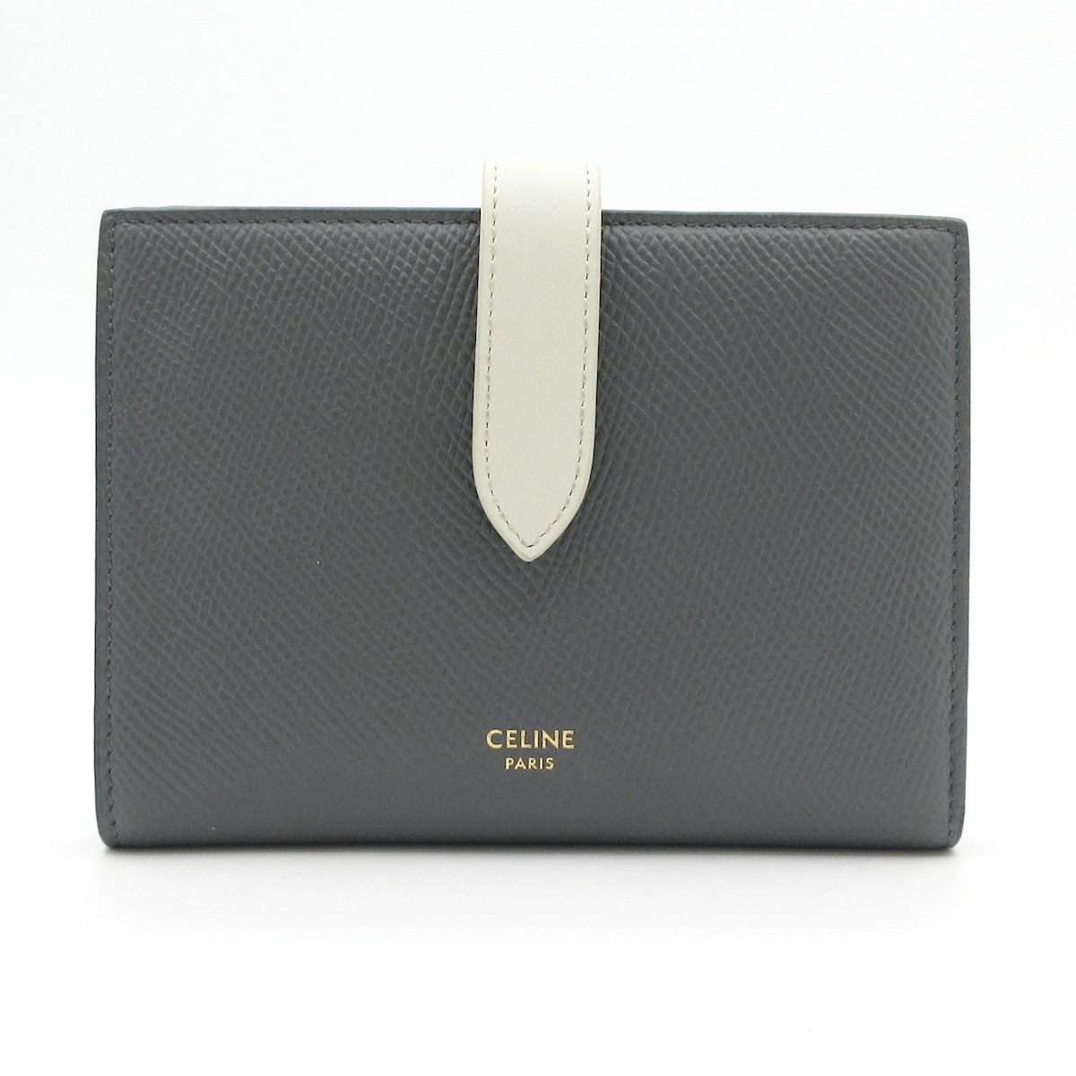 CELINE ミディアム  レザー 中財布（二つ折り） ダークグレー CELINE（セリーヌ） 財布 二つ折り財布 ミディアム ストラップ