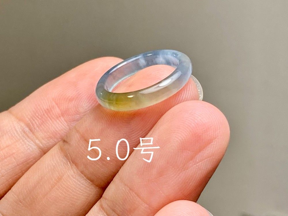 L17-149 極品 宝石質 高氷種 黄翡翠 5.0号 グアテマラ産 A貨 本翡翠 くりぬき ピンキーリング リング