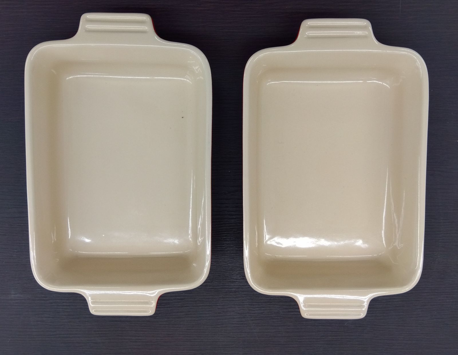 中古品・現状品】ル・クルーゼ スクエアディッシュ 2個セット 20cm