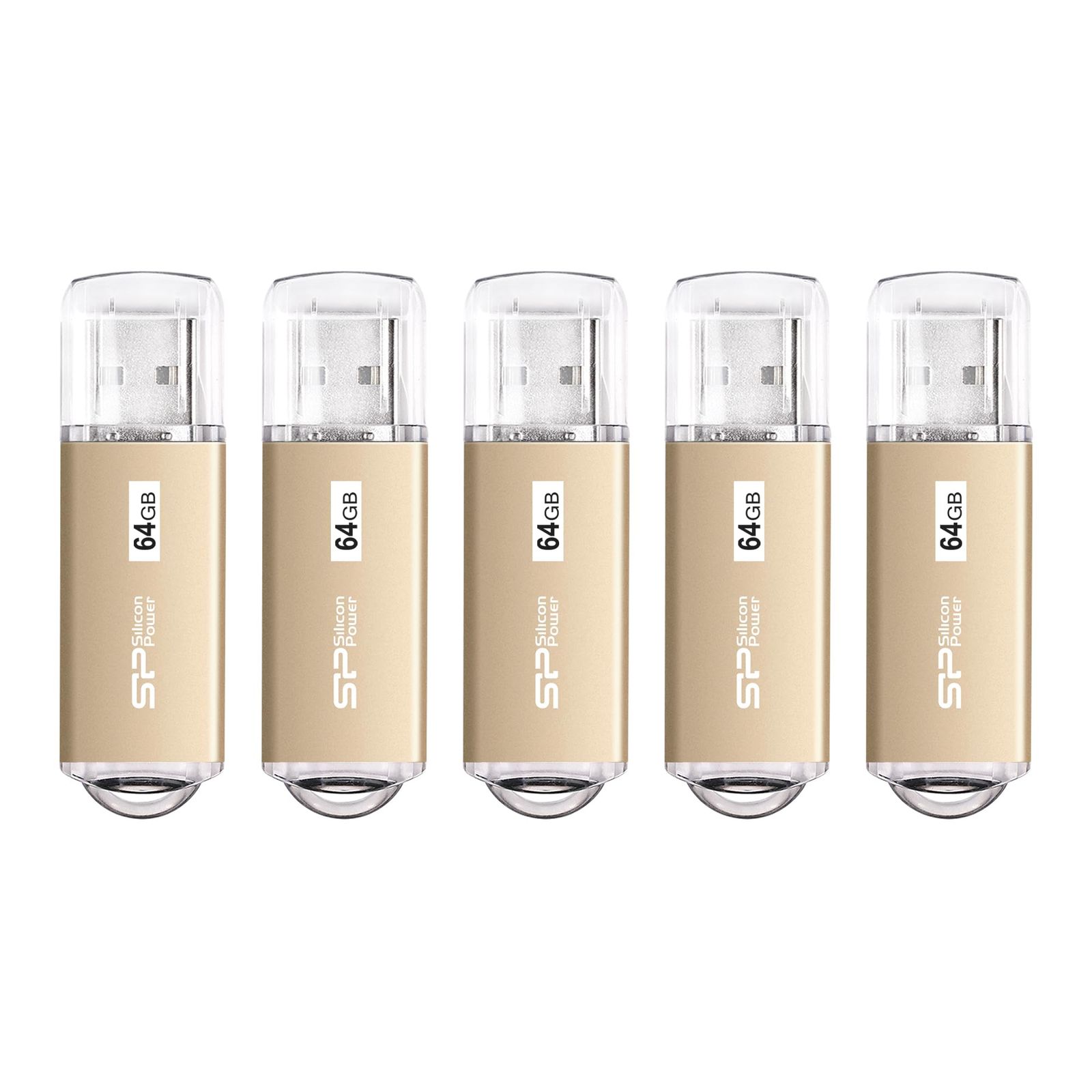 Silicon Power シリコンパワー 5パック 64GB USB 3.0/3.1 Gen1 USBフラッシュドライブ Blaze B02 (シャンパンゴールド)