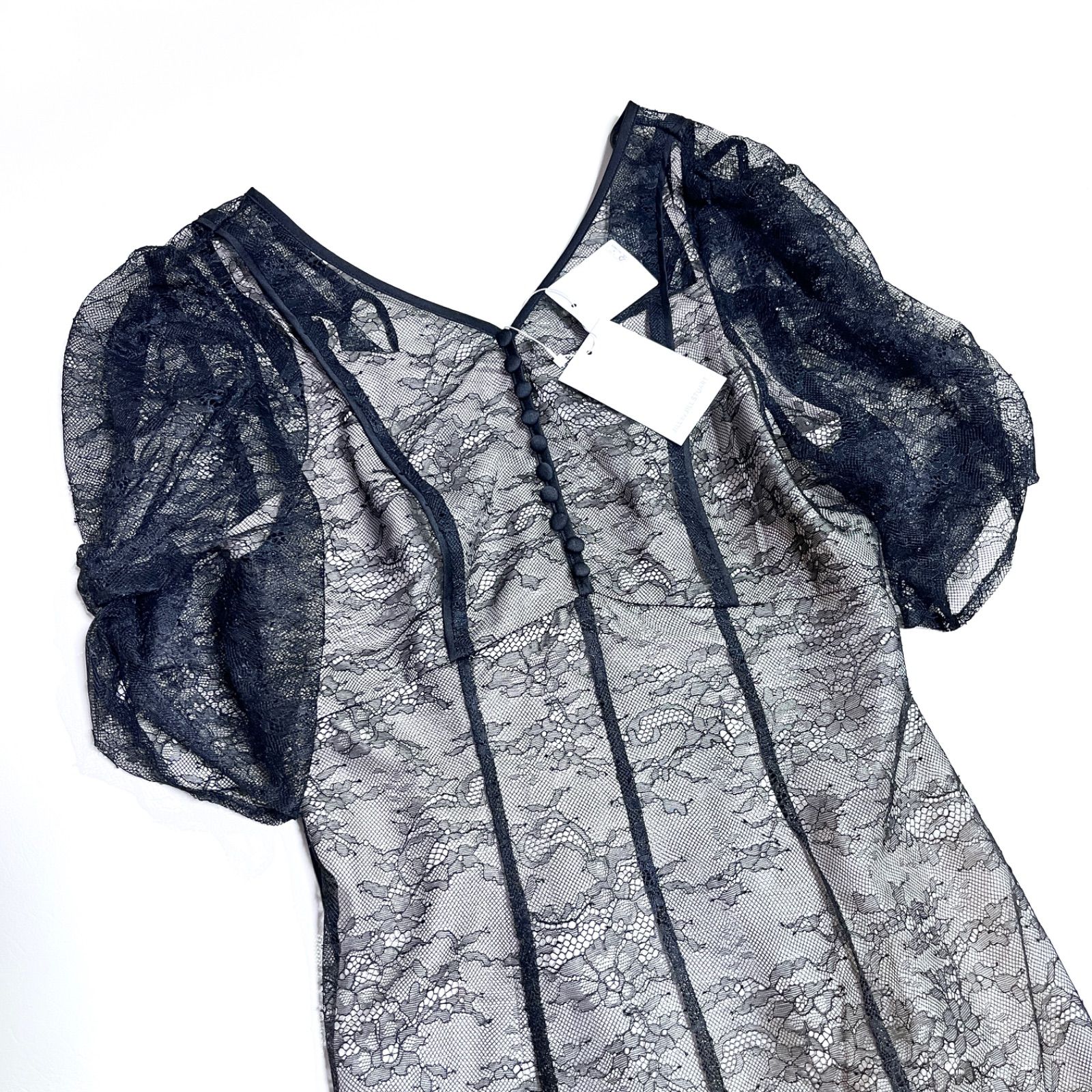 kV92 新品 JILL by JILLSTUART 2025SS リボン ワンピース ラメコードレースバイカラードレス 総レース ロングワンピース ブラック 黒 ジルスチュアート 定価23,100円