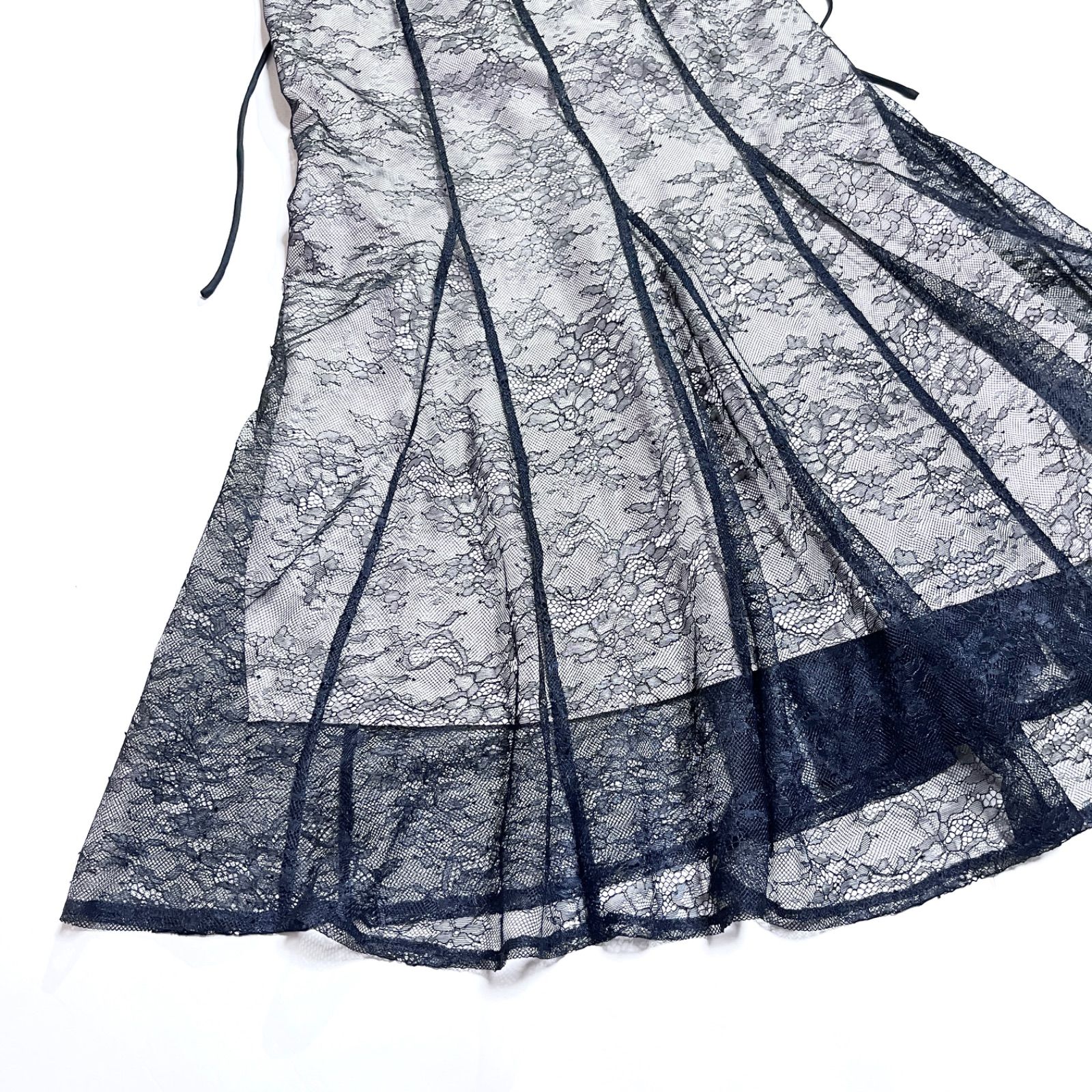 kV92 新品 JILL by JILLSTUART 2025SS リボン ワンピース ラメコードレースバイカラードレス 総レース ロングワンピース ブラック 黒 ジルスチュアート 定価23,100円
