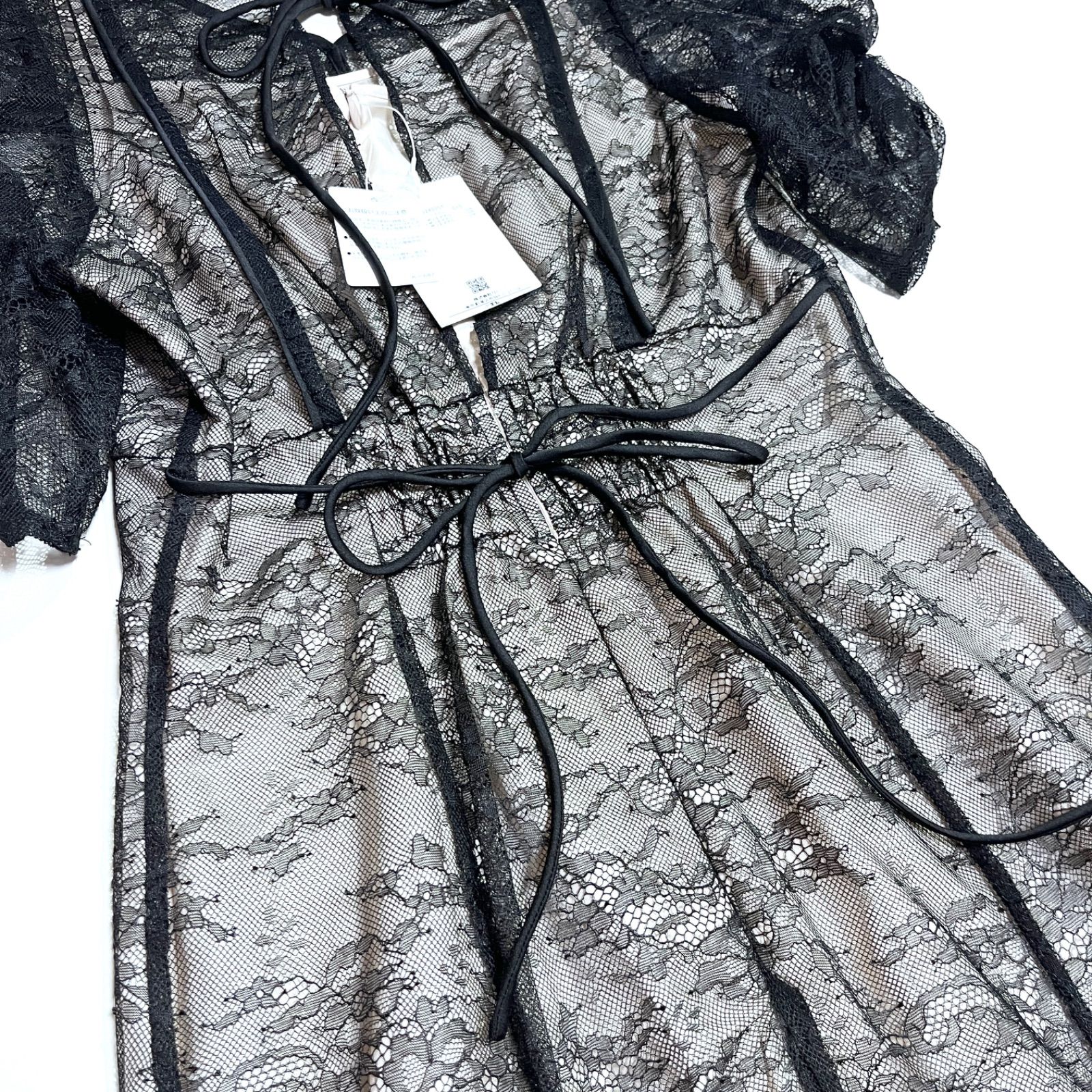 kV92 新品 JILL by JILLSTUART 2025SS リボン ワンピース ラメコードレースバイカラードレス 総レース ロングワンピース ブラック 黒 ジルスチュアート 定価23,100円
