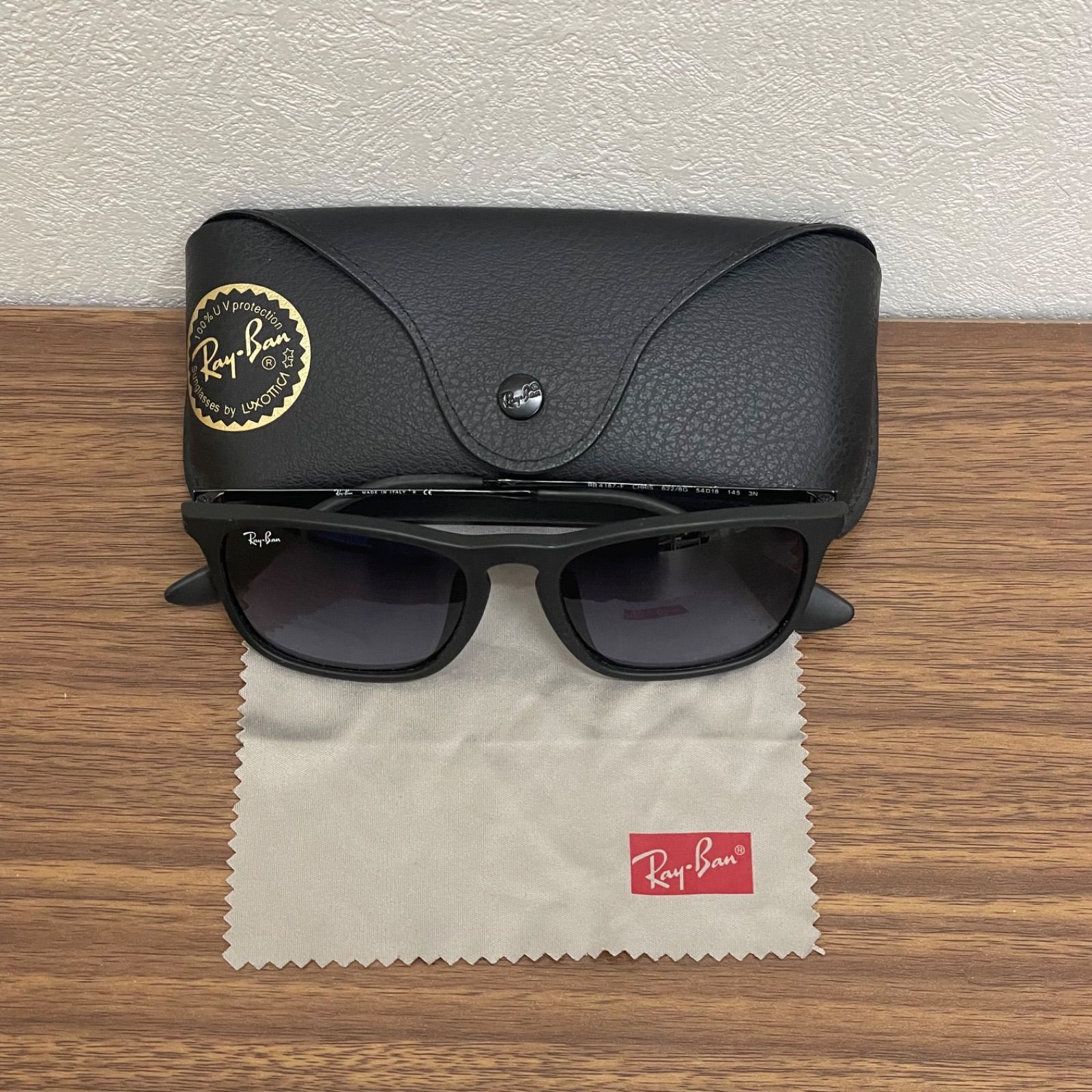 (b) RayBan レイバン CHRIS クリス サングラス RB4187-F 622/8G  54__18 145 3N 度なし メガネ拭き ケース付き/10048