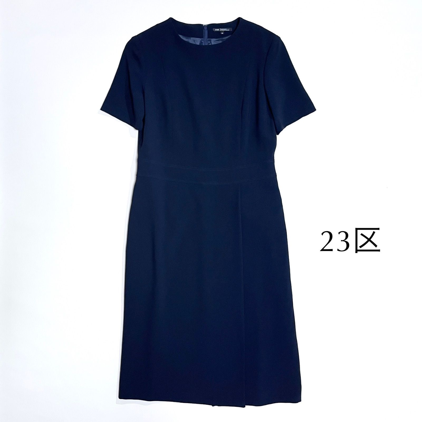 kV67 23区 フォーマルワンピース 膝丈 ドレス 半袖 礼服 冠婚葬祭 スーツ オンワード ネイビー 紺 38 ニジュウサンク