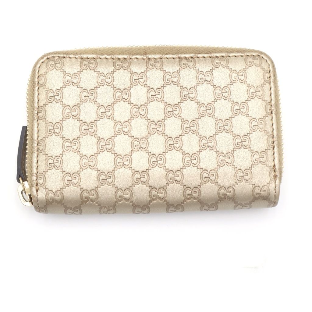 GUCCI (グッチ) マイクログッチシマ ラウンドファスナーカードケース ミニ財布 コインケース ゴールド レザー 255452 ゴールド金具