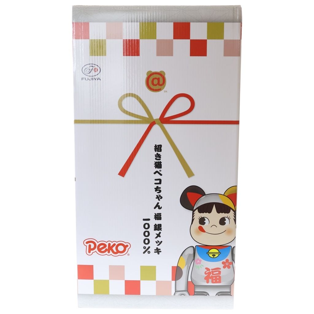BE@RBRICK (ベアブリック) ×不二家 ペコちゃん 招き猫 福銀メッキ 1000% フィギュア 人形 シルバー 箱