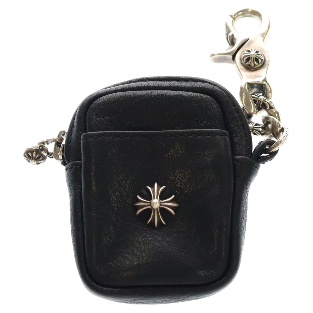CHROME HEARTS (クロムハーツ) CH PLUS TAKA MICRO LEATHER Air Pods CASE Air podsケース ミニポーチ ファンシーチェーン ブラック/シルバー