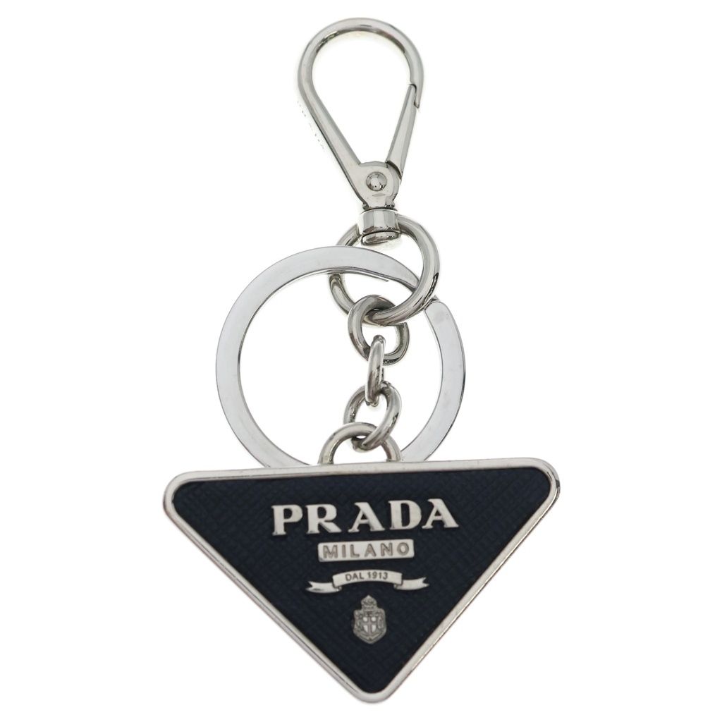 PRADA (プラダ) トライアングルロゴ キーリング ブラック/シルバー