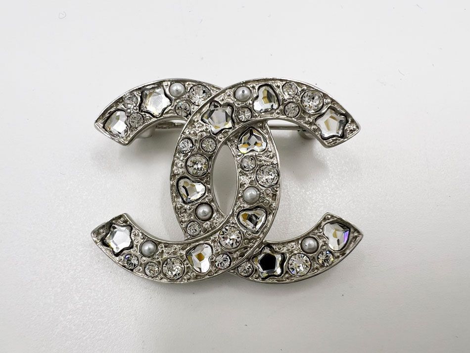 CHANEL シャネル ブローチ CCマーク ラインストーン ハート スター シルバー金具 B25P ABF230 超美品