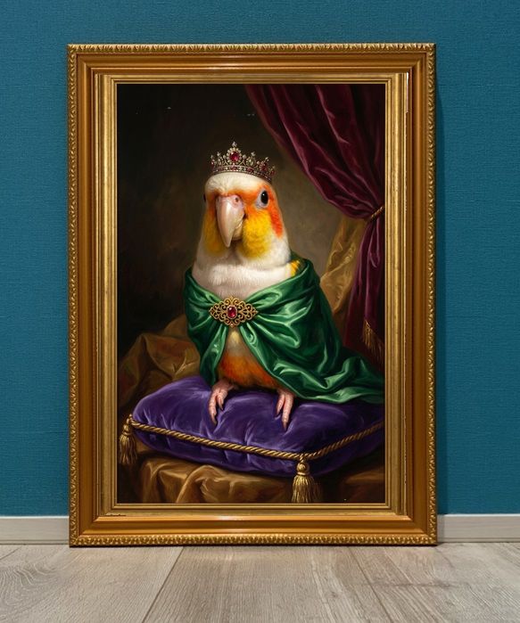 インコ（シロハラインコ）のルネサンス風肖像画 A3額装インテリア壁掛け