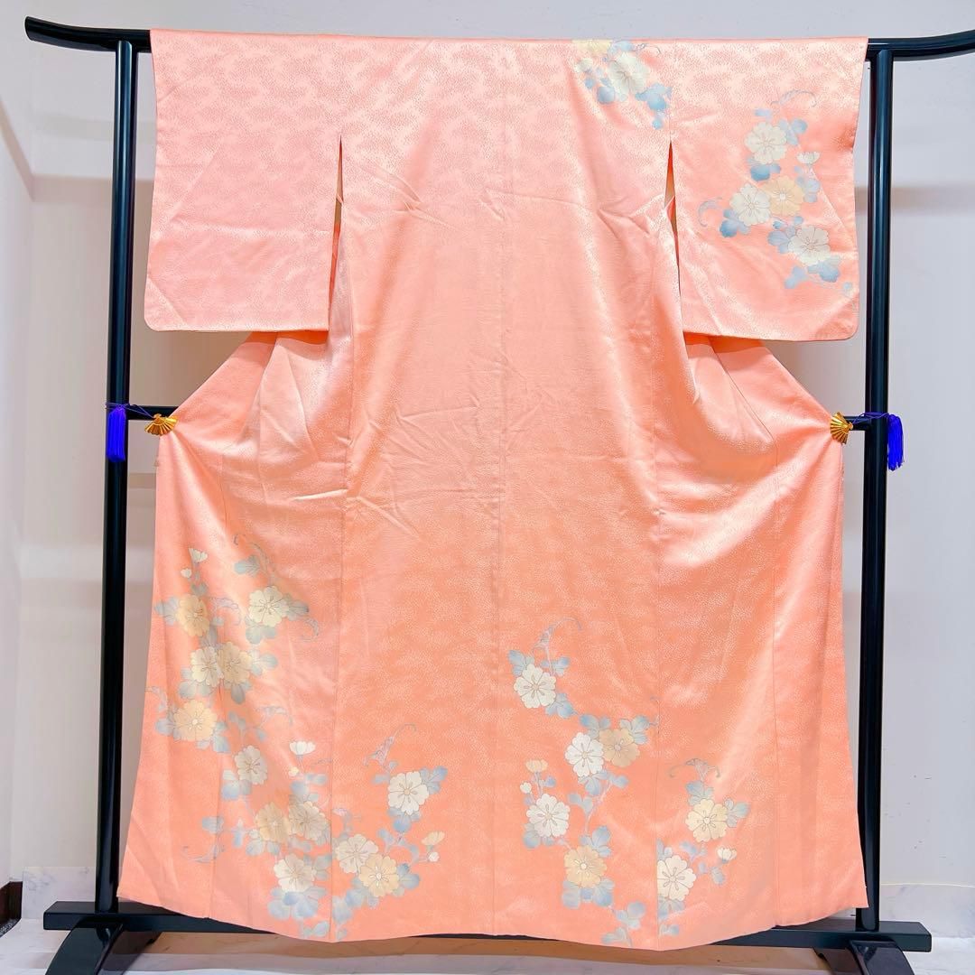 付け下げ　金彩　牡丹　菊花　桔梗　身丈156　裄61.5　正絹　着物　035tz 付け下げ 刺繍 金彩 菊花 身丈161 裄62 正絹 着物 041tz - メルカリ
