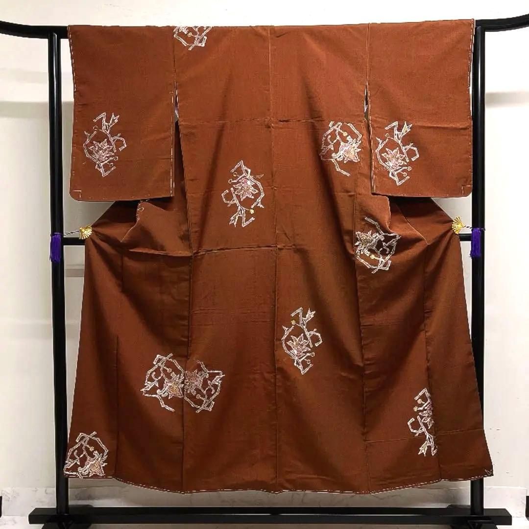 小紋 セミアンティーク 抽象模様 身丈150 裄62.5 正絹 着物 042tz