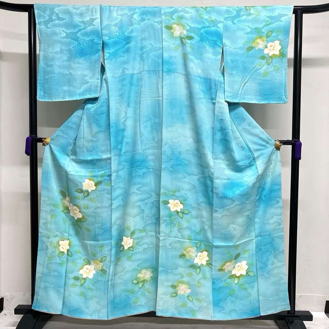 付け下げ　セミアンティーク　薔薇　身丈161　裄64.5　正絹　着物　043tz