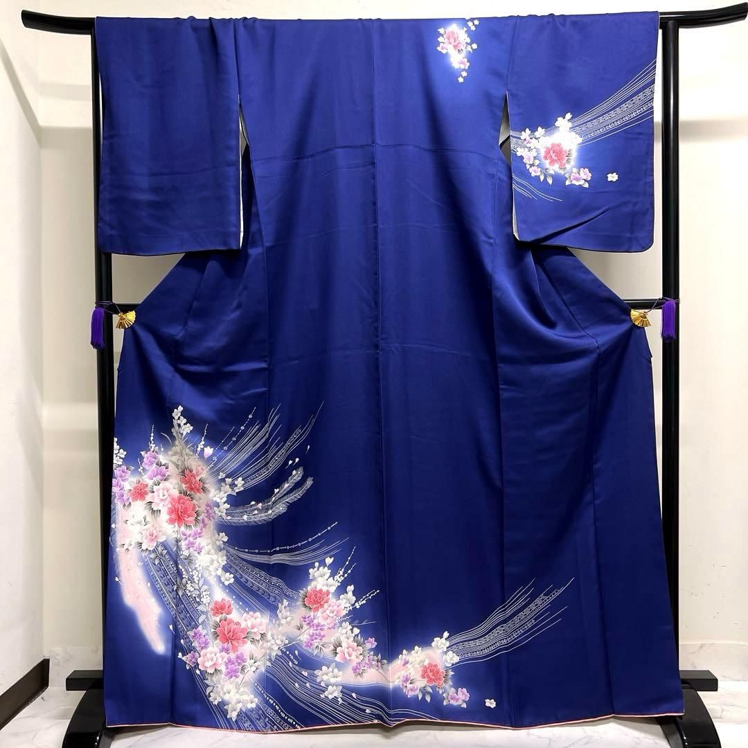 付け下げ 牡丹 孔雀 レース 身丈170 裄68 正絹 着物 043tz