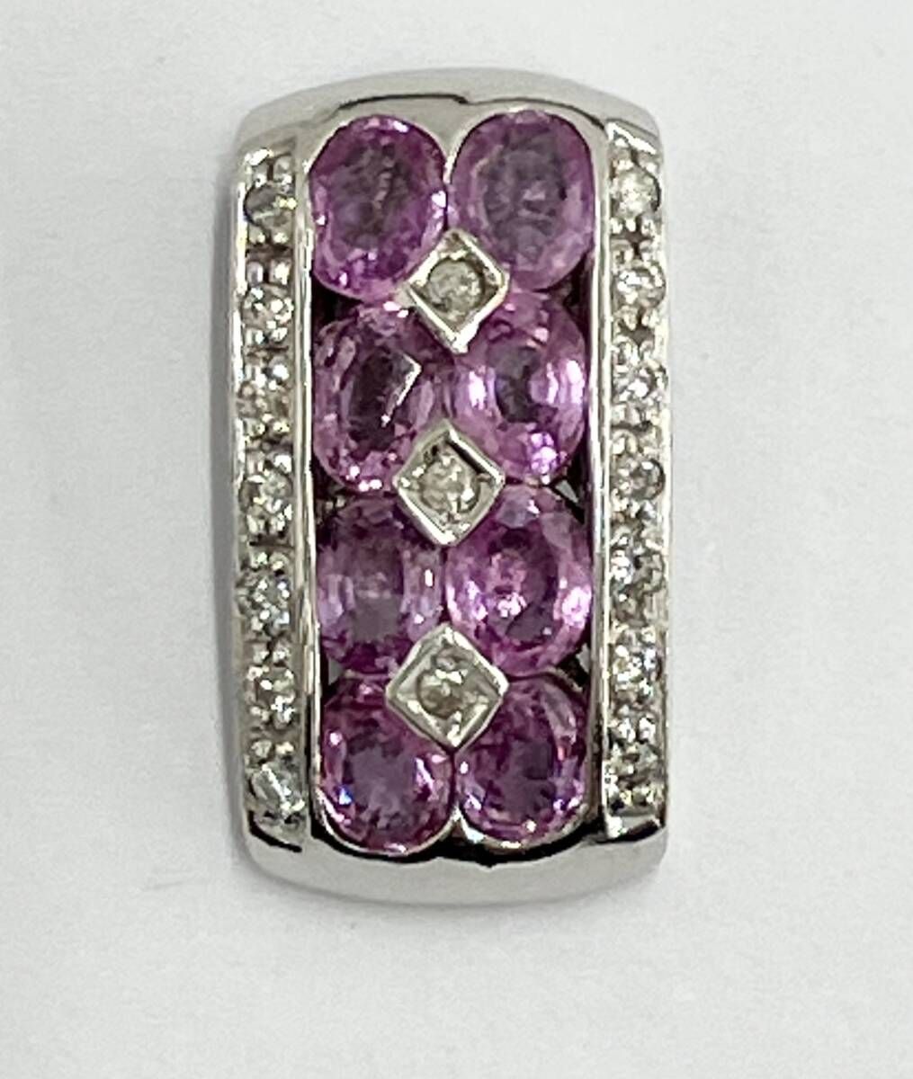 鑑別書付き K14 ダイヤ0.12ct ピンクサファイア 1.80ctトップ 3.3g 14金 ホワイトゴールド