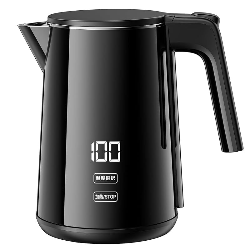 SSYFEI 電気ケトル 1.0L【1000W急速沸騰・デジタル温度表示】7段階温度調節 4時間保温 触れても熱くない二重構造 304ステンレス製 メモリー機能 空焚き防止 小型 お手入れ簡単 コーヒー・お茶・ミルクに最適 電気ポット ブラック 1