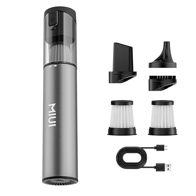 MIUI ハンディクリーナー 掃除機 コードレス 超軽量 336g アルミニウム製 車用 ミニ 2段階モード 360°回転ヘッドベース 30分間連続稼働 低騒音 コンパクト 小型 卓上 (シルバー)