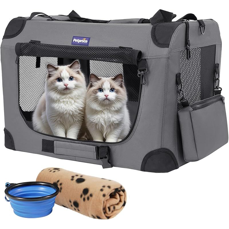Petprsco犬用キャリーバッグペットキャリー ソフトクレート中小型犬大型猫4面メッシュ 折りたたみ ペットケージ60x42x42cm省スペース頑丈耐久変形しない 車用 病院 キャンプに 室内外兼用 1