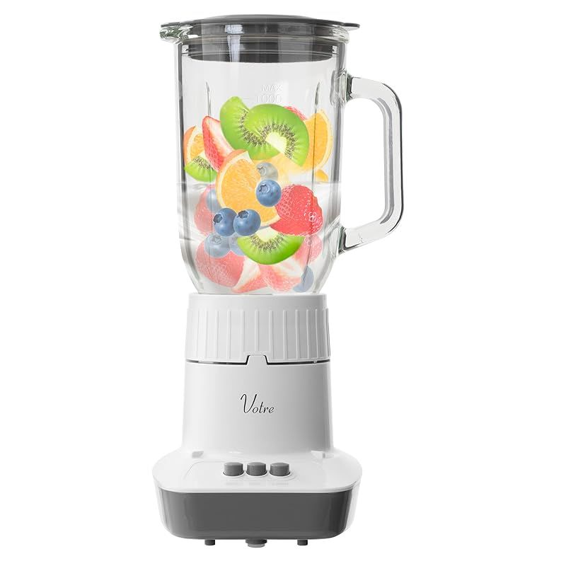 [山善] ジューサー 氷も砕ける ジュースミキサー 1000ml 野菜 果物 スムージー ガラスボトル ブレンダー Votre ホワイト MJA-G100(W) 0
